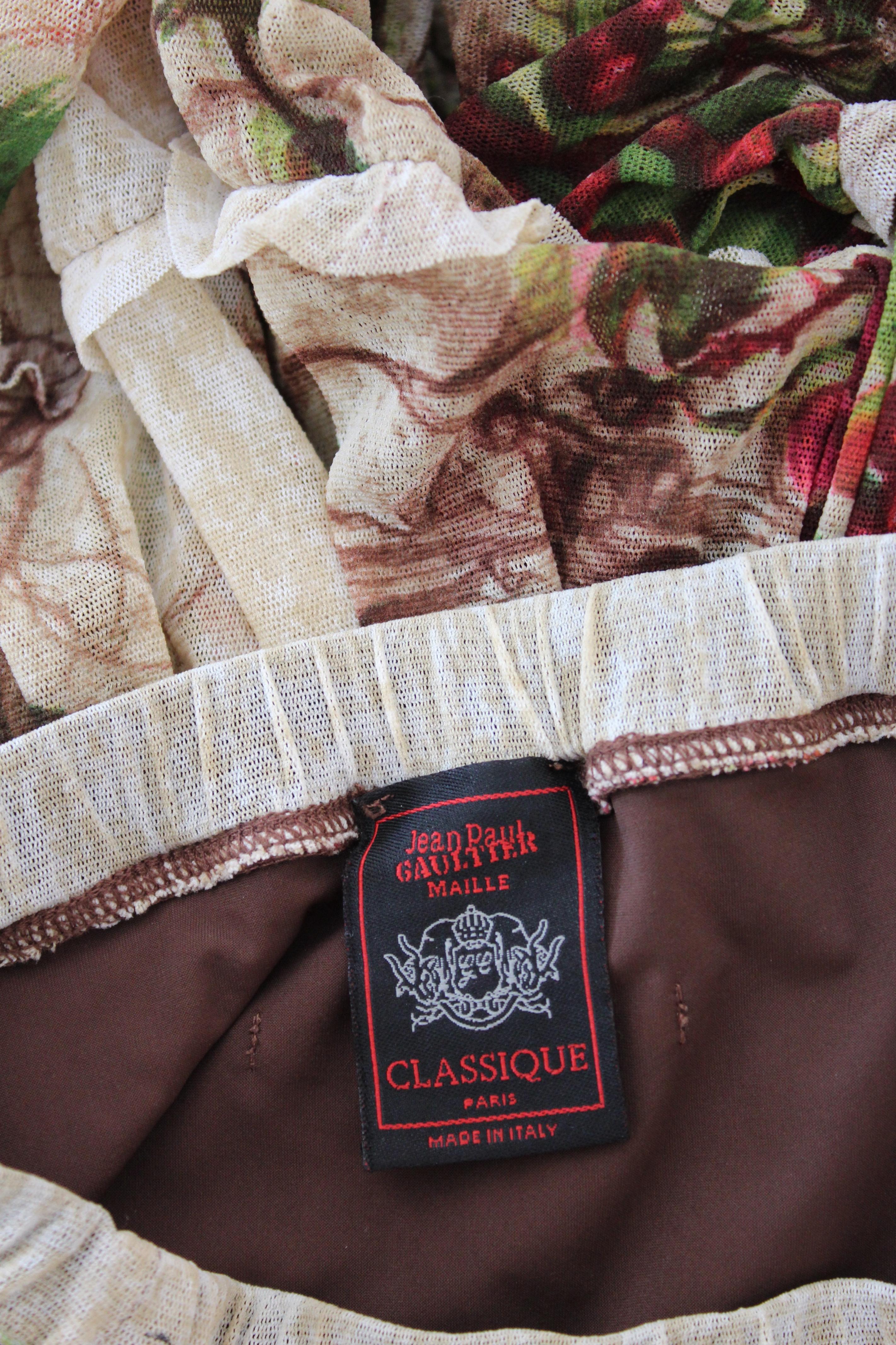 Jean Paul Gaultier Brown Beige Floral Micro Mesh Long Skirt 2