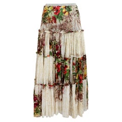 Jean Paul Gaultier Brown Beige Floral Micro Mesh Long Skirt