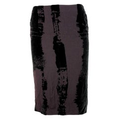 Jean Paul Gaultier Brown Black Velvet Wool Straited Long Sheath Skirt