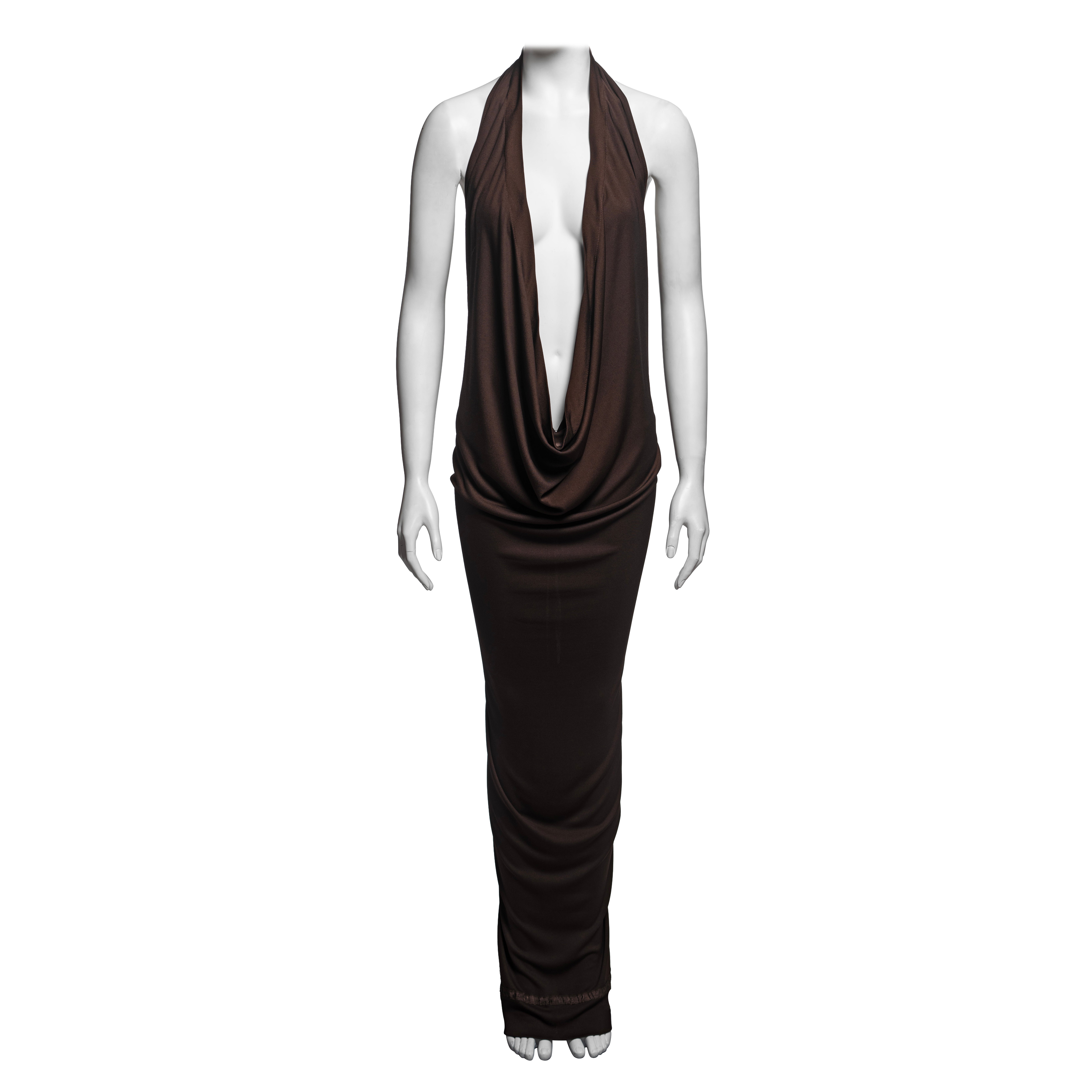 Jean Paul Gaultier Brown Halter Neck Maxi Dress with Plunging Neckline, SS 2000