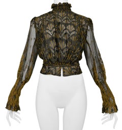 Jean Paul Gaultier Brown Lace Blouse W Puff Sleeves  SS 1995