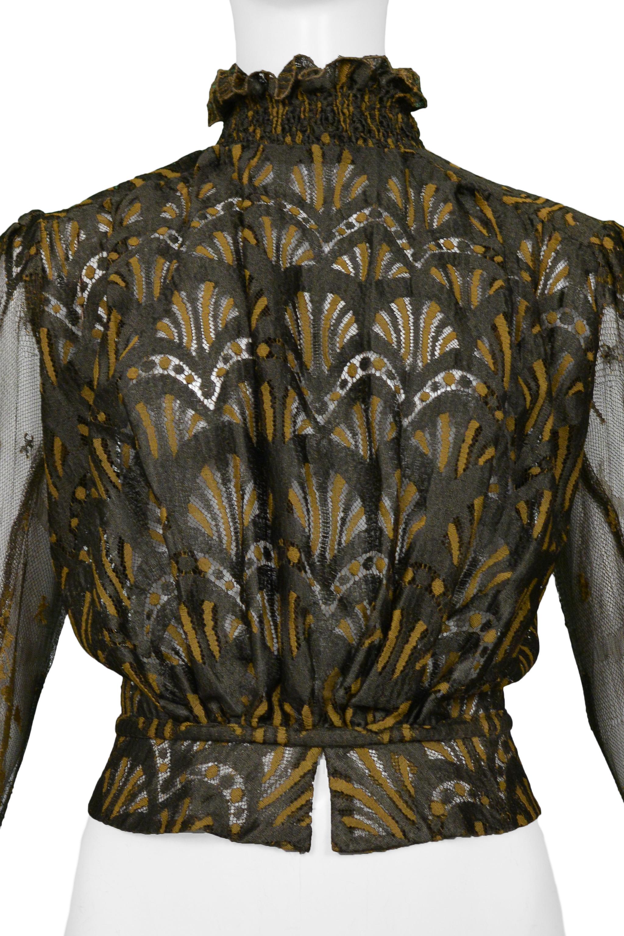 Jean Paul Gaultier Brown Lace Blouse W Puff Sleeves  SS 1995 In Excellent Condition For Sale In Los Angeles, CA