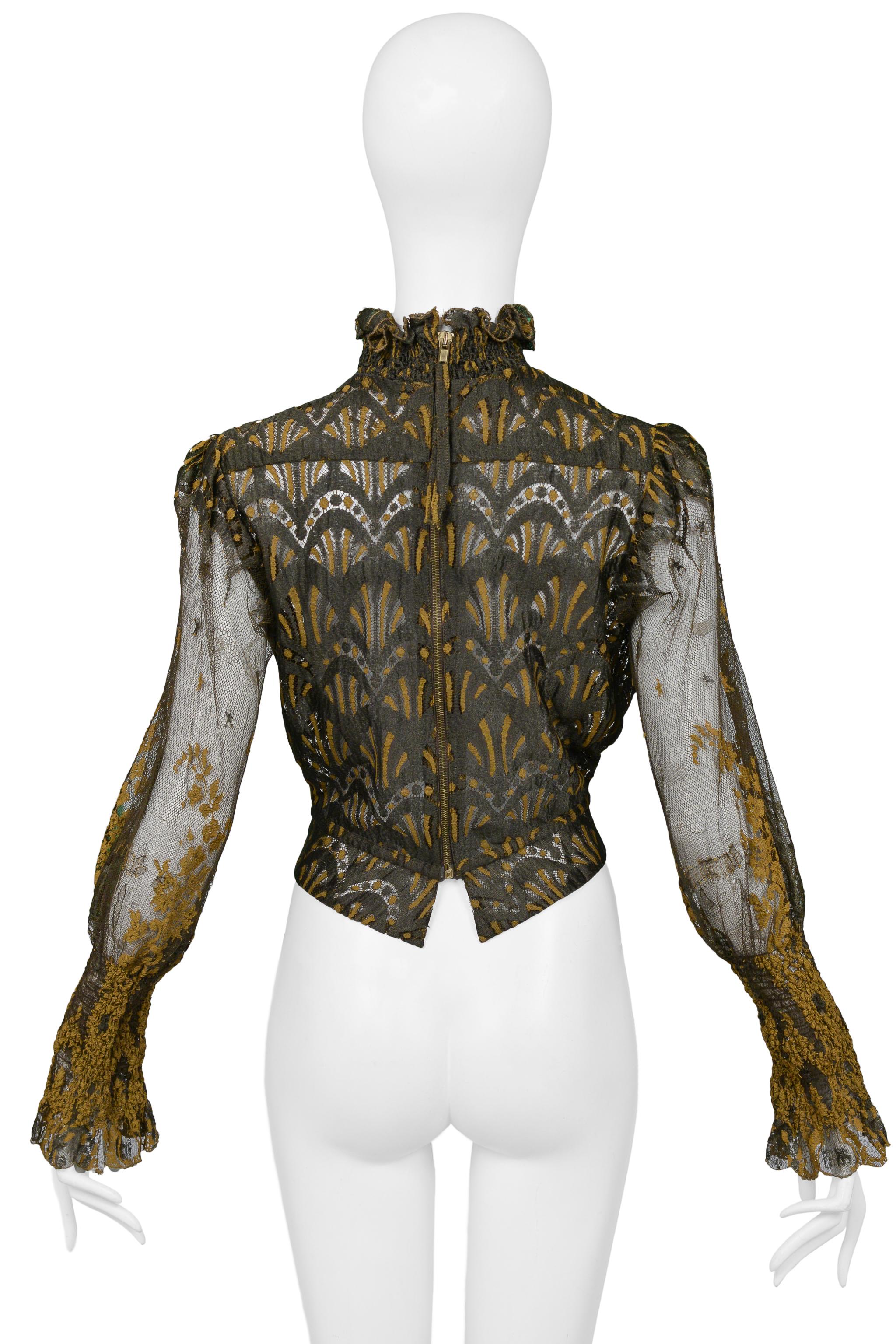 Jean Paul Gaultier Brown Lace Blouse W Puff Sleeves  SS 1995 For Sale 2