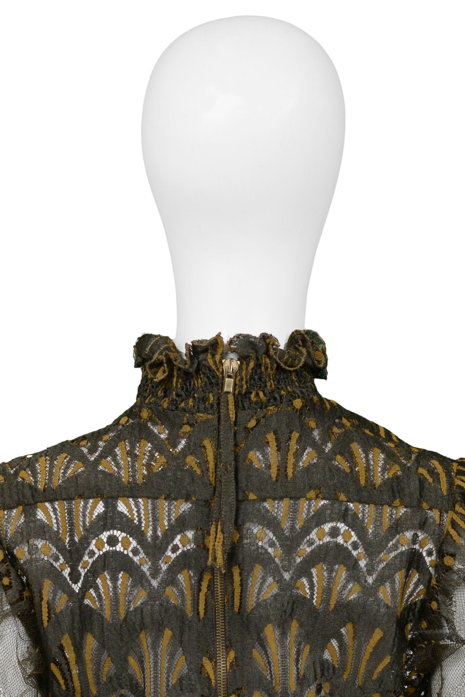 Jean Paul Gaultier Brown Lace Blouse W Puff Sleeves  SS 1995 For Sale 3