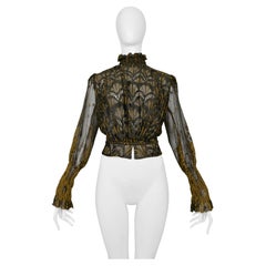 Vintage Jean Paul Gaultier Brown Lace Blouse W Puff Sleeves  SS 1995