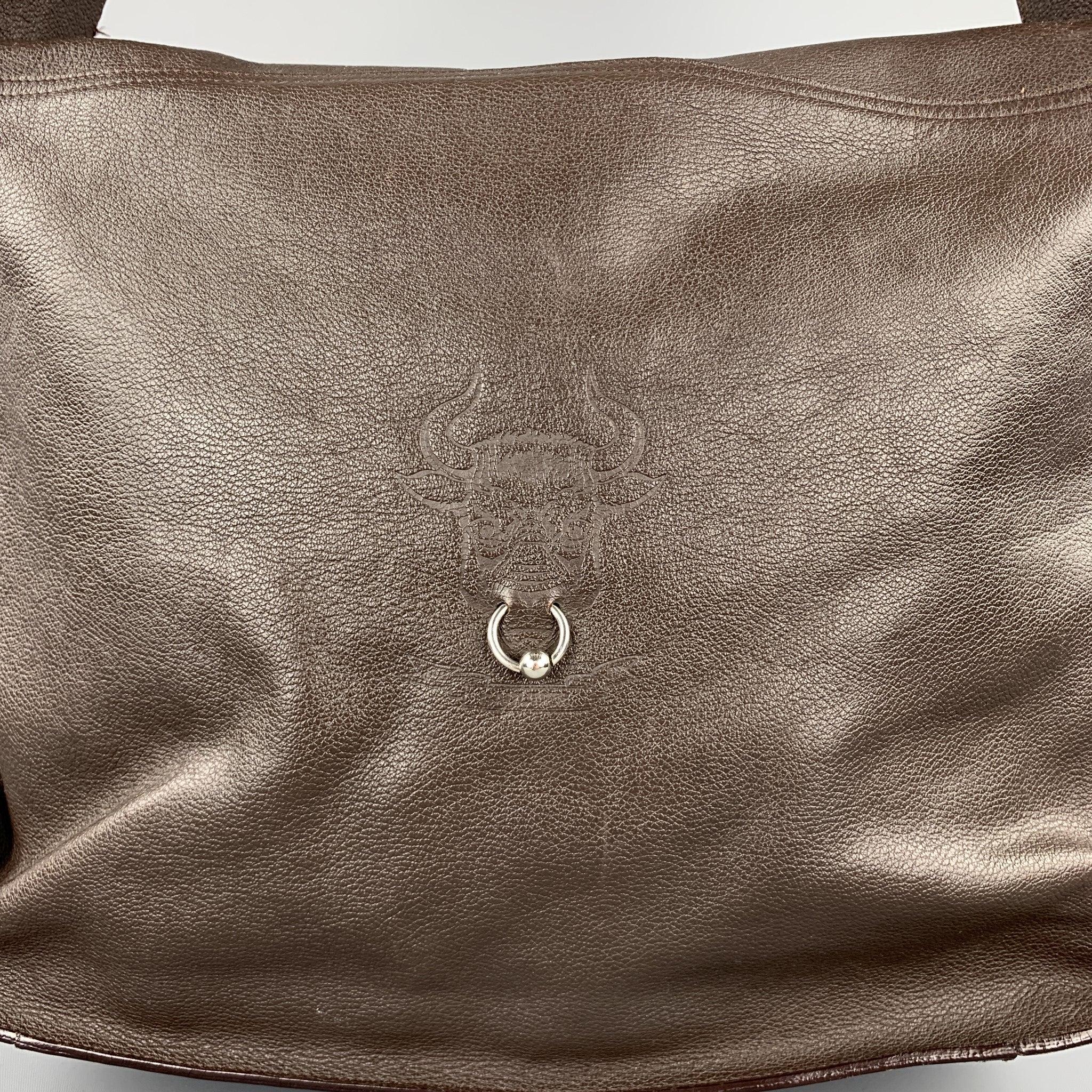 JEAN PAUL GAULTIER Sac à bandoulière en cuir embossé Pierce Jeans Brown Bon état à San Francisco, CA