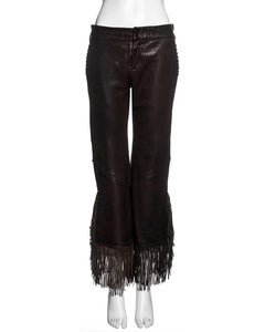 Jean Paul Gaultier brown leather pants with fringe pants, c. 2000