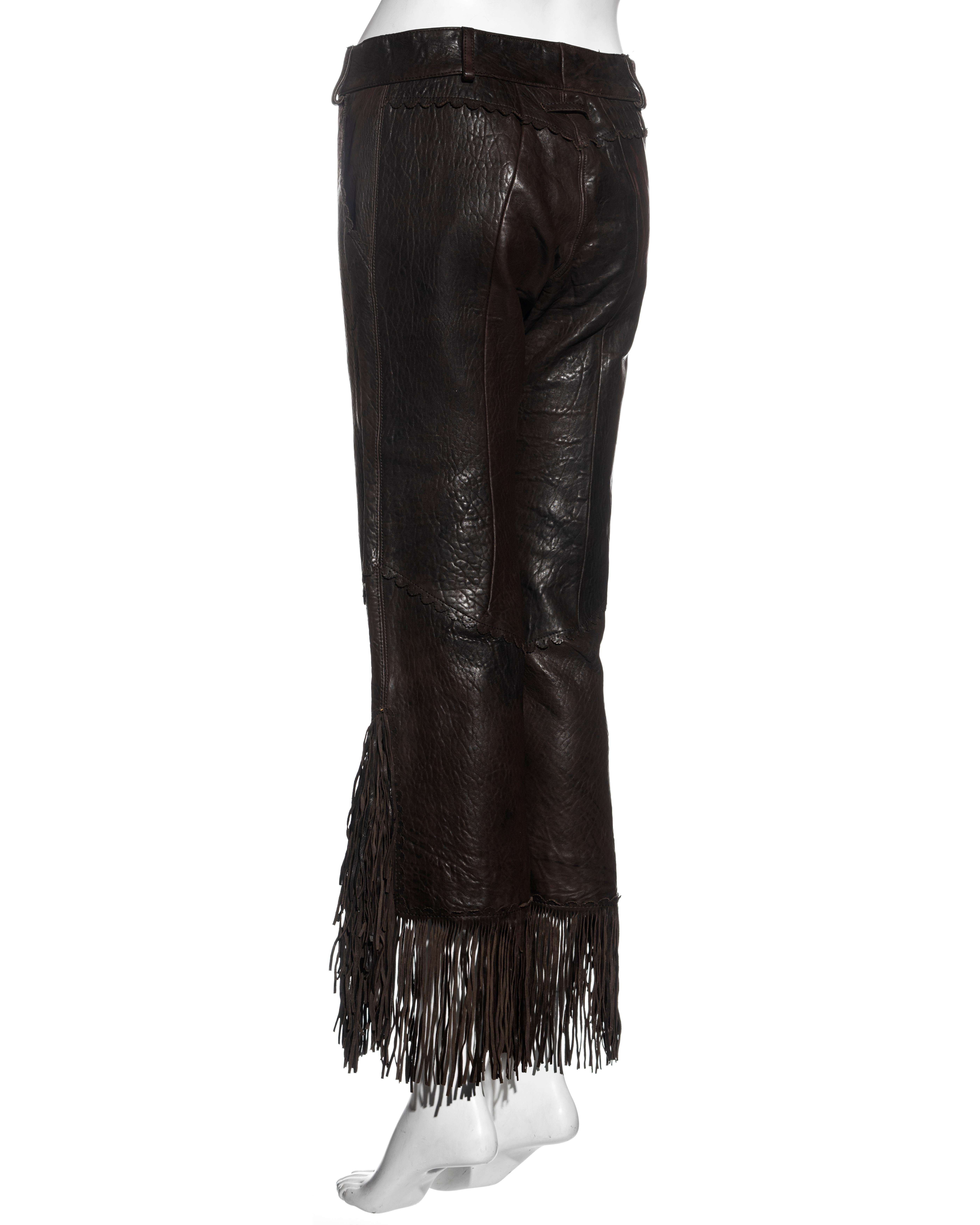 Jean Paul Gaultier brown leather pants with fringe pants, c. 2000 In Excellent Condition For Sale In London, GB