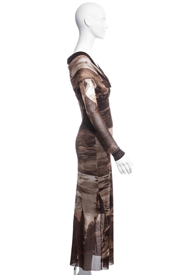 Jean Paul Gaultier brown nylon mesh off-shoulder maxi dress, ss 1998 at ...