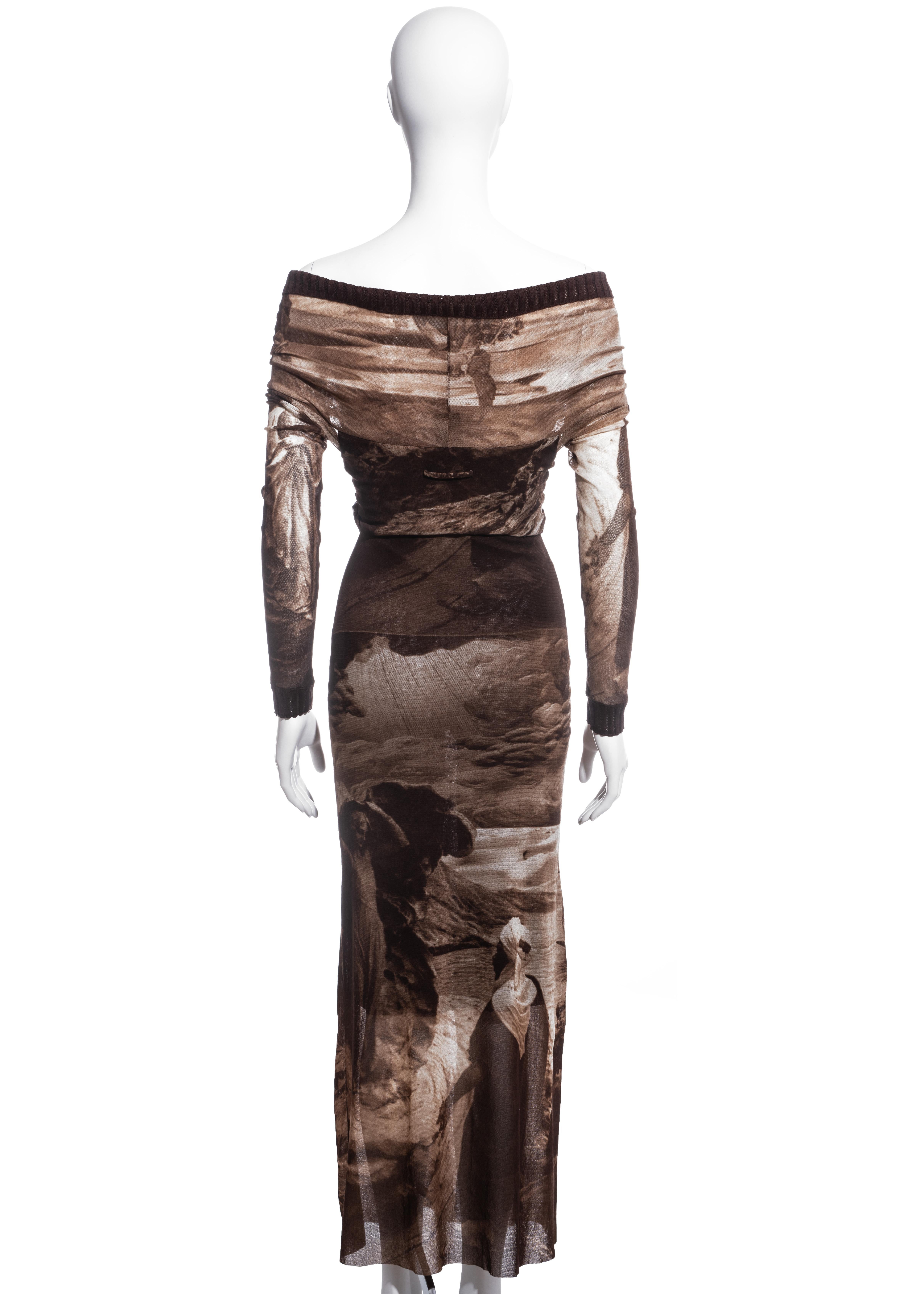 Jean Paul Gaultier brown nylon mesh off-shoulder maxi dress, ss 1998 In Excellent Condition In London, GB