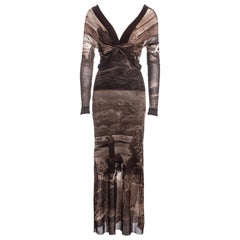 Jean Paul Gaultier Braunes schulterfreies Maxikleid aus Nylonnetz, ss 1998