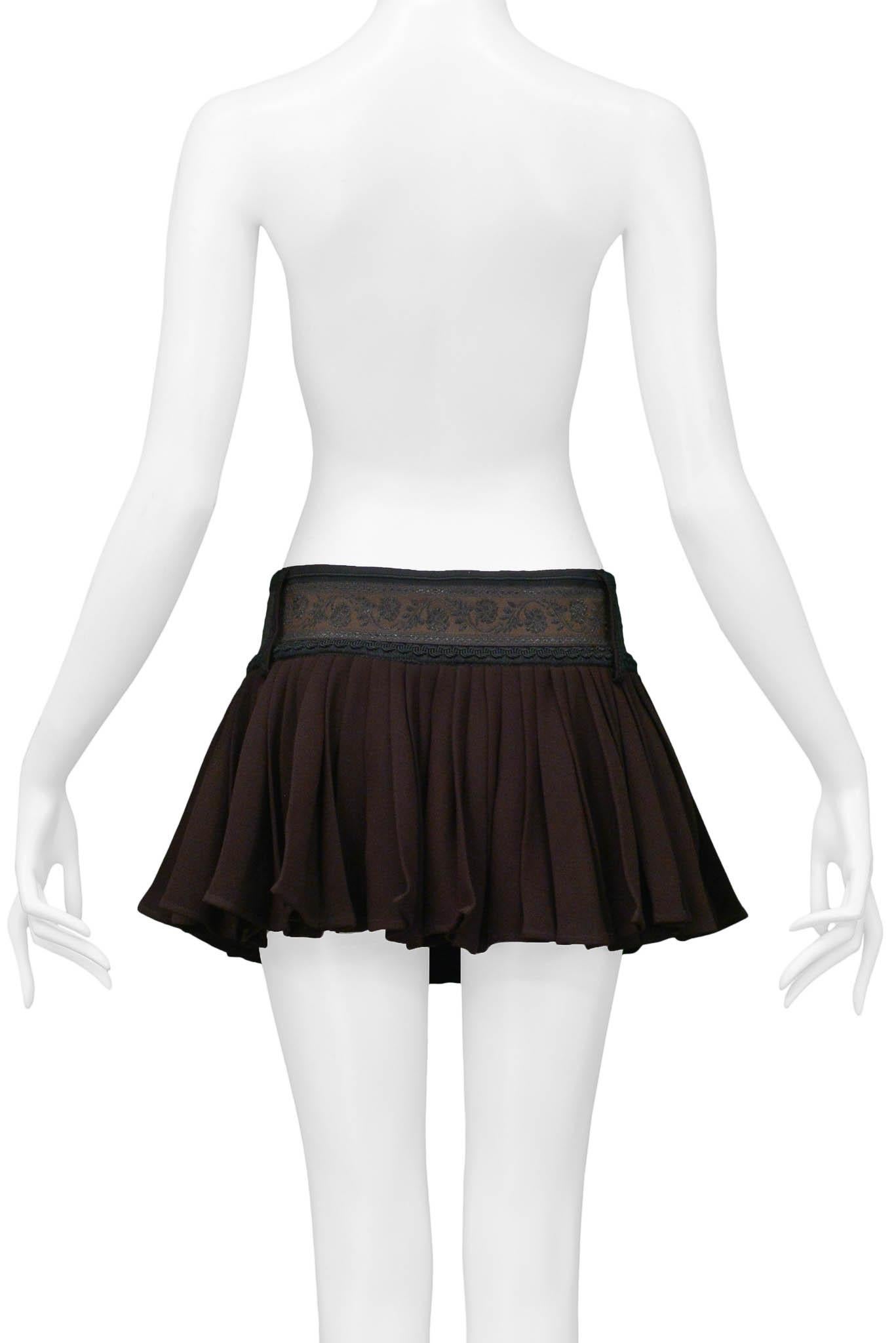 Women's Jean Paul Gaultier Brown Pleated Mini Skirt With Embroidered Waistband