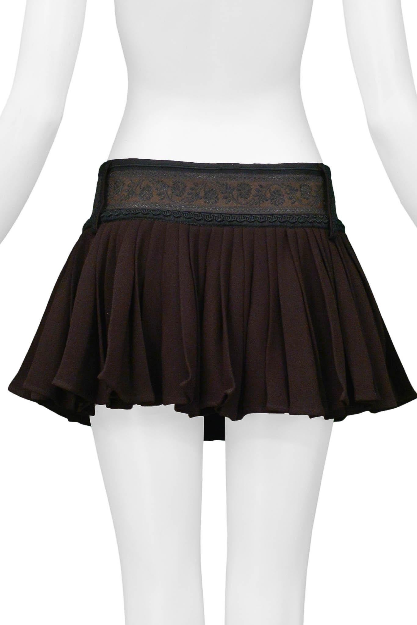 Jean Paul Gaultier Brown Pleated Mini Skirt With Embroidered Waistband 1