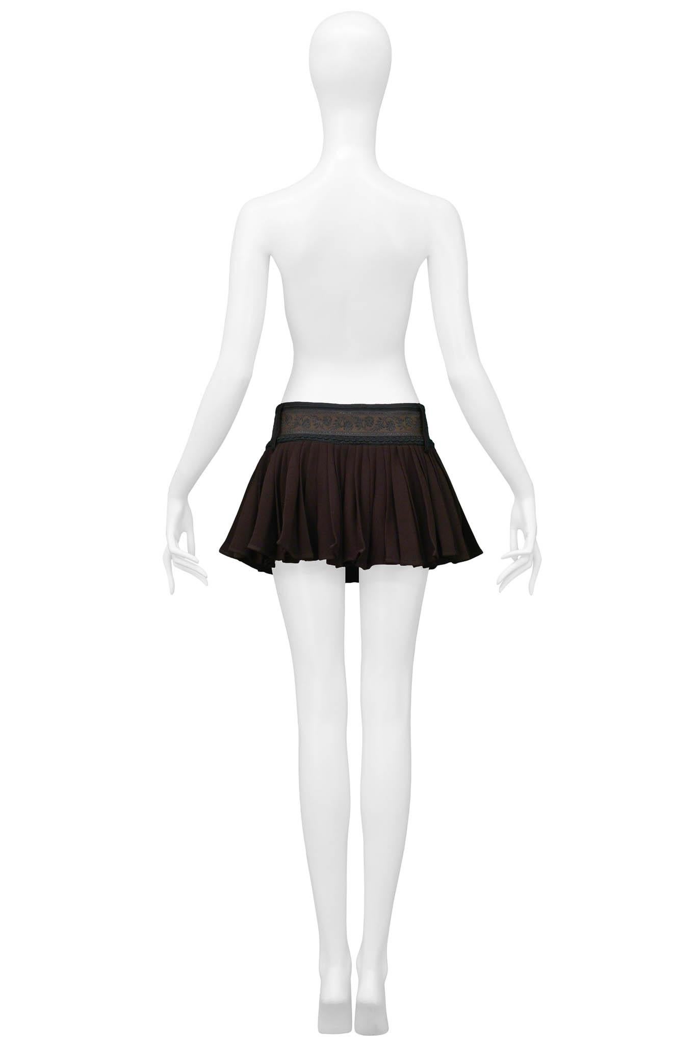 Jean Paul Gaultier Brown Pleated Mini Skirt With Embroidered Waistband 2