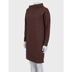 Jean Paul Gaultier Brown Wool Silk Dress M Elegant Straight Silhouette