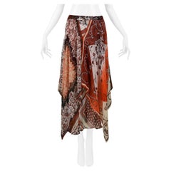 Jean Paul Gaultier Burgundy Chiffon Vintage Print Handkerchief Skirt