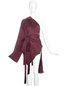 Jean Paul Gaultier burgundy jacquard kimono style wrap jacket, fw 1994