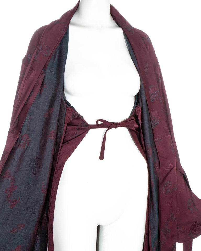 Jean Paul Gaultier burgundy jacquard kimono style wrap jacket, fw 1994 In Good Condition For Sale In London, GB