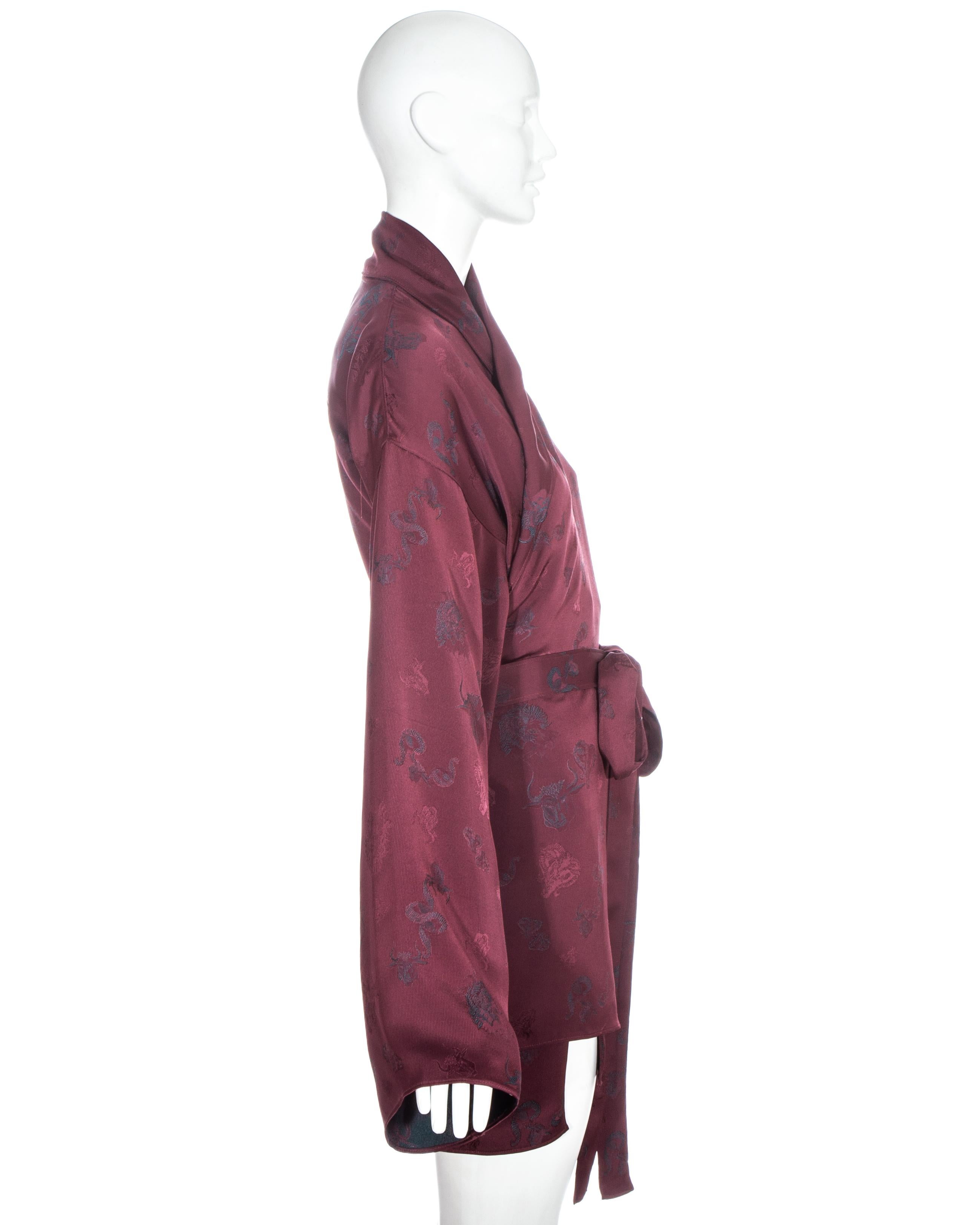 Brown Jean Paul Gaultier burgundy jacquard kimono style wrap jacket, fw 1994