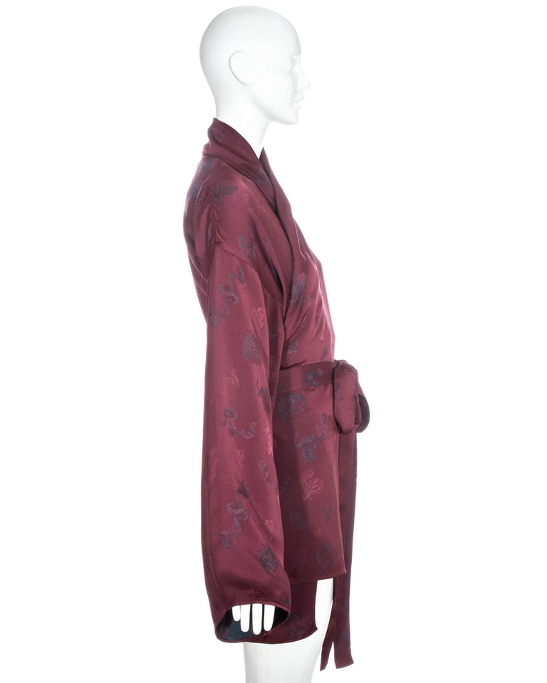 Jean Paul Gaultier burgundy jacquard kimono style wrap jacket, fw 1994 For Sale 1