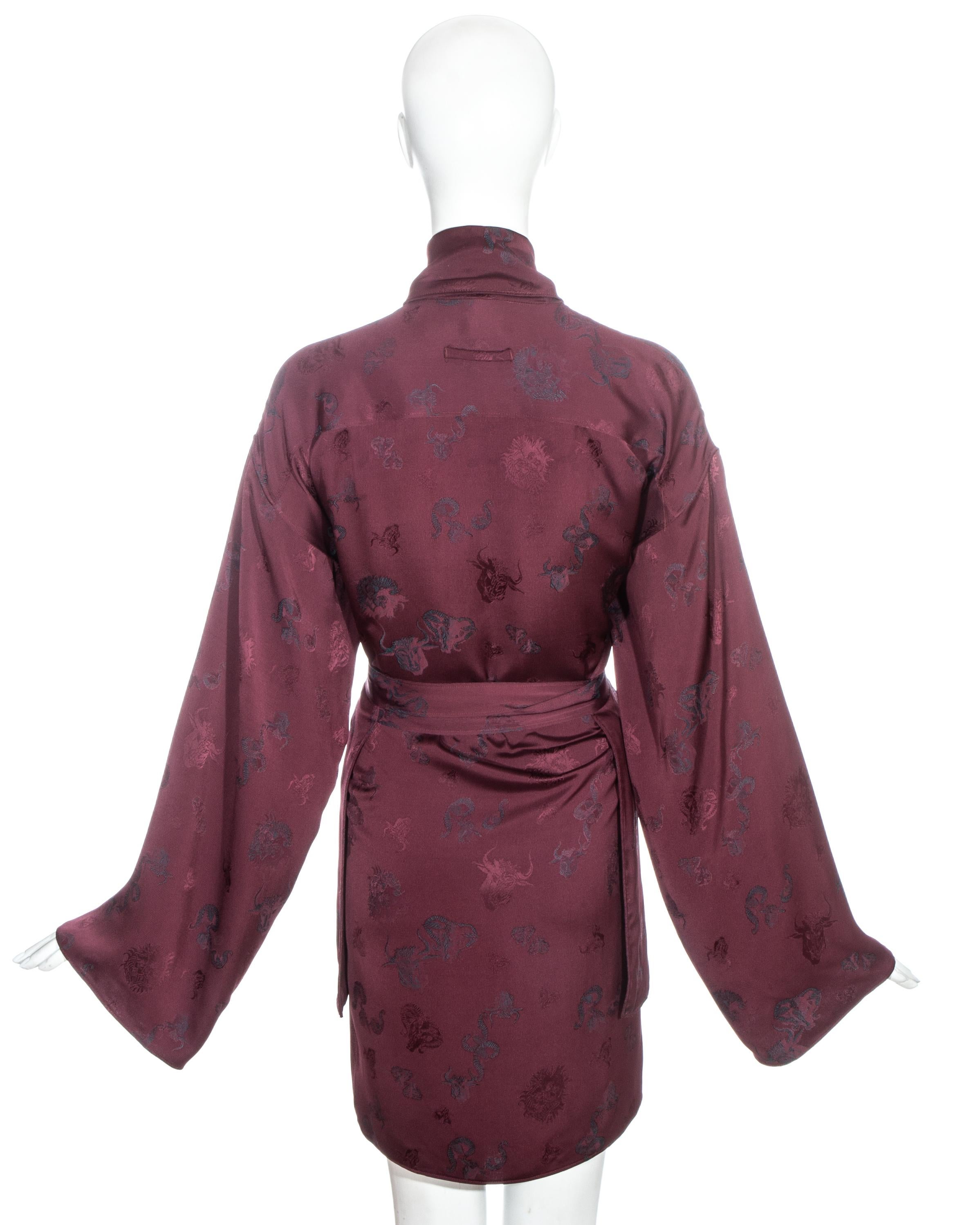 Jean Paul Gaultier burgundy jacquard kimono style wrap jacket, fw 1994 In Good Condition In London, GB