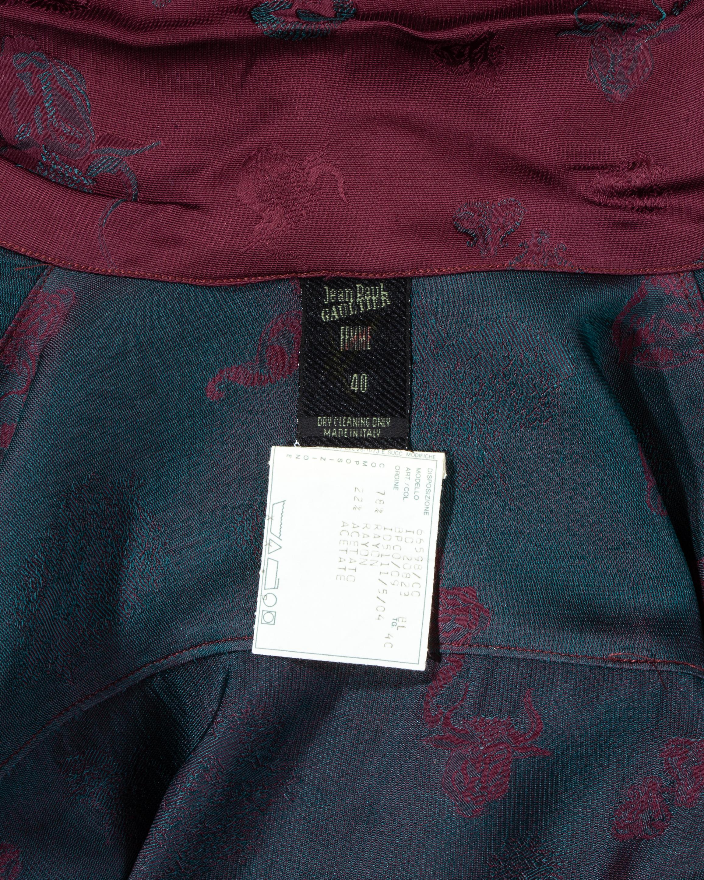 Women's Jean Paul Gaultier burgundy jacquard kimono style wrap jacket, fw 1994