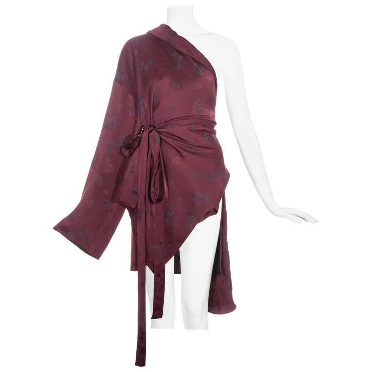Jean Paul Gaultier burgundy jacquard kimono style wrap jacket, fw 1994 For Sale