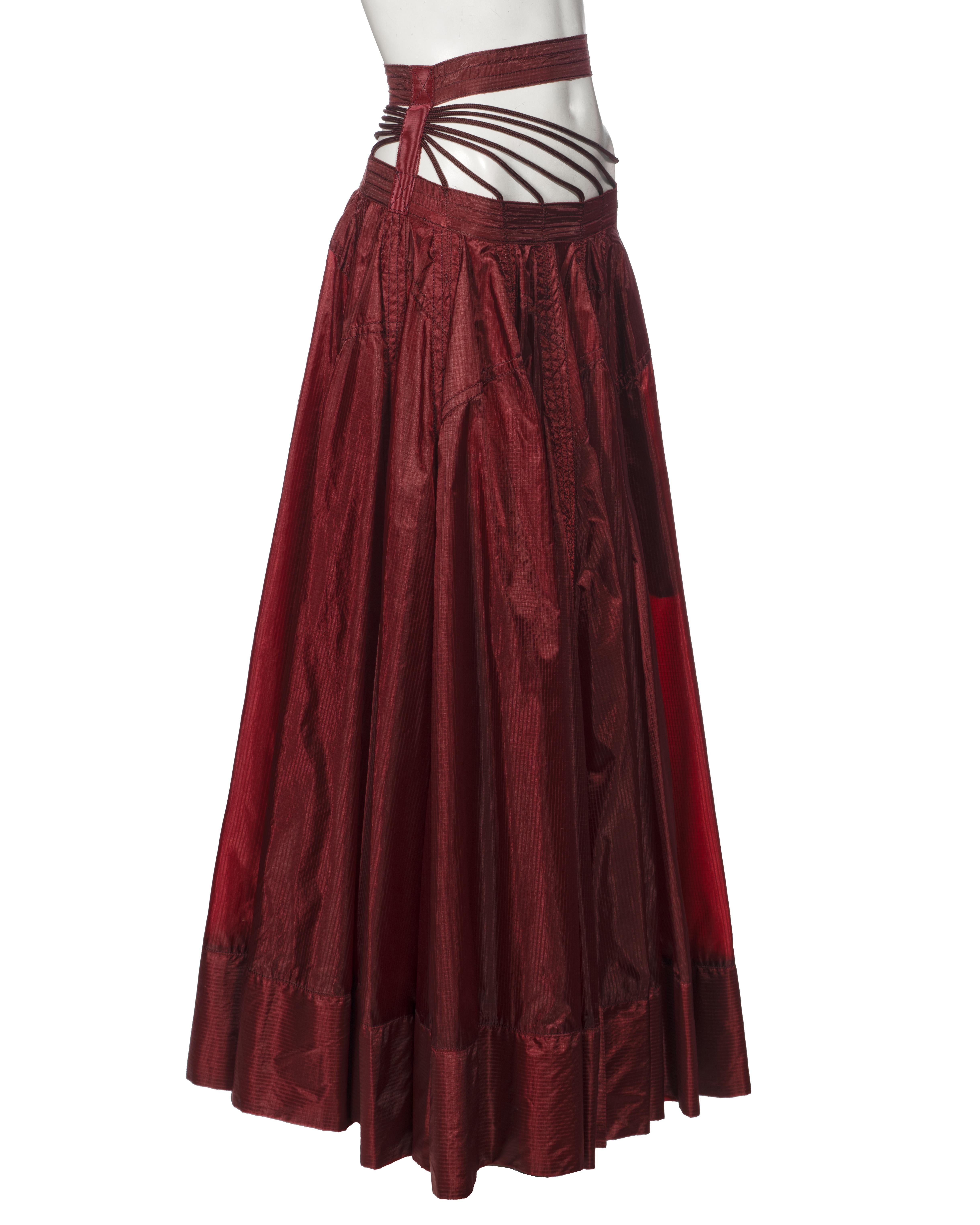 Jean Paul Gaultier Burgundy Ripstop Nylon Strappy-Waist Maxi Skirt, ss 2002 For Sale 1