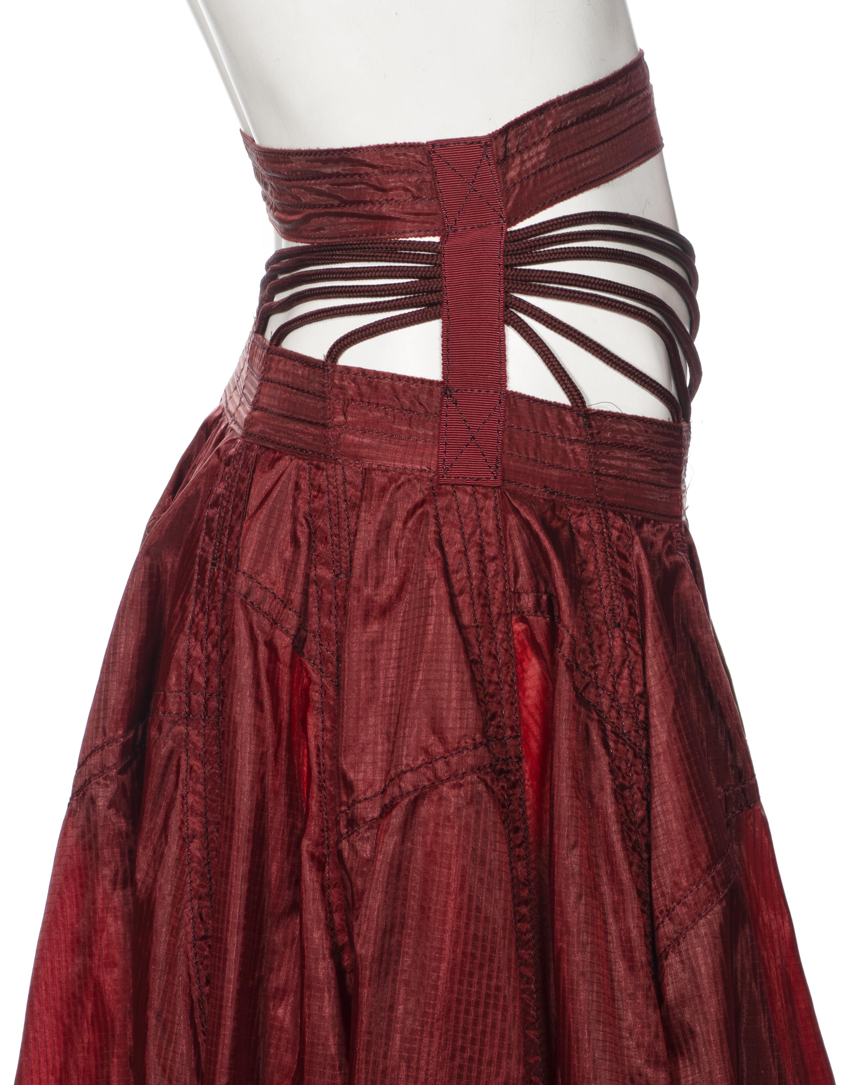 Jean Paul Gaultier Burgundy Ripstop Nylon Strappy-Waist Maxi Skirt, ss 2002 For Sale 3