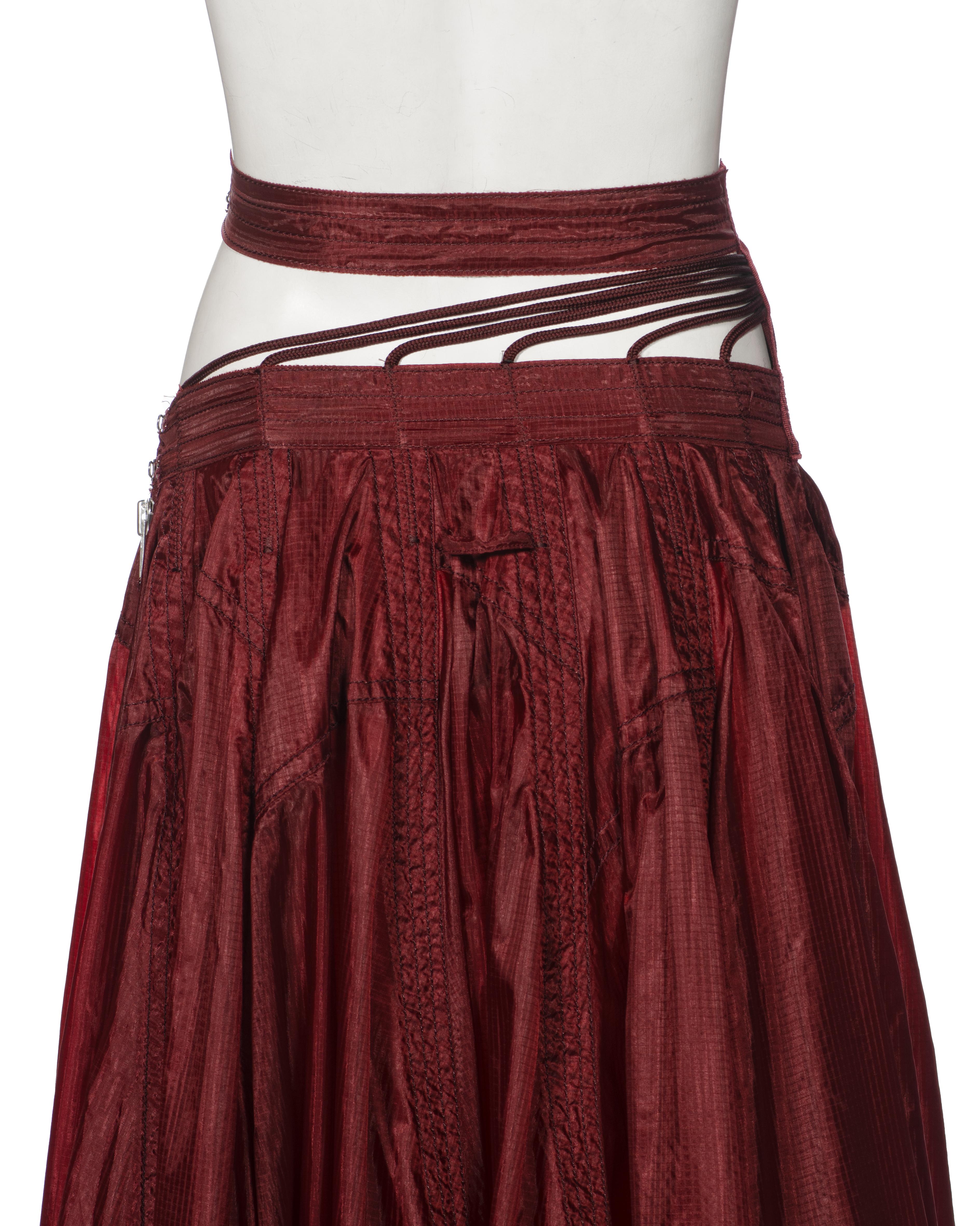 Jean Paul Gaultier Burgundy Ripstop Nylon Strappy-Waist Maxi Skirt, ss 2002 For Sale 5