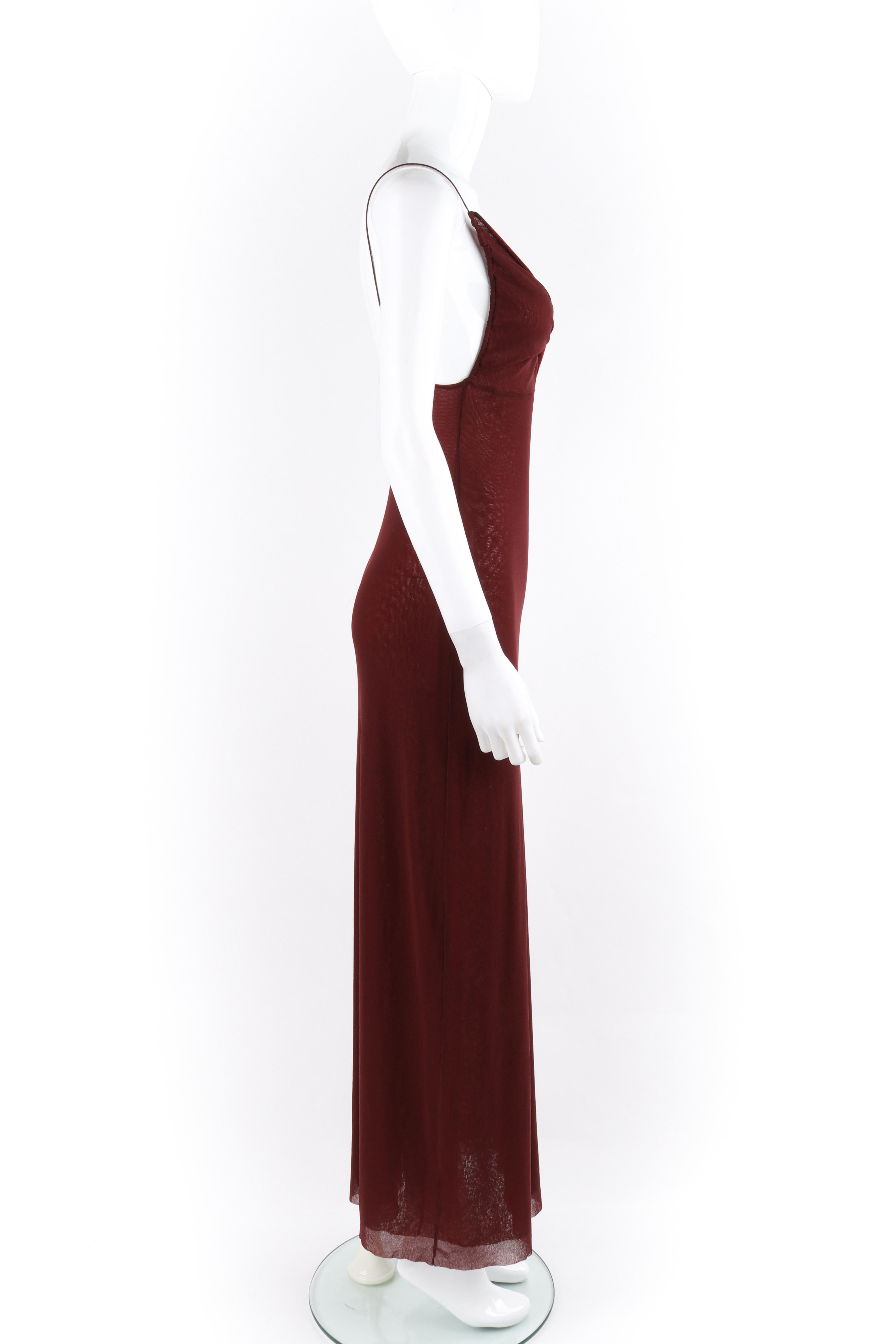 Women's JEAN PAUL GAULTIER Burgundy Semi-Sheer Mesh Twist Cutout Tank Top Maxi Dress For Sale