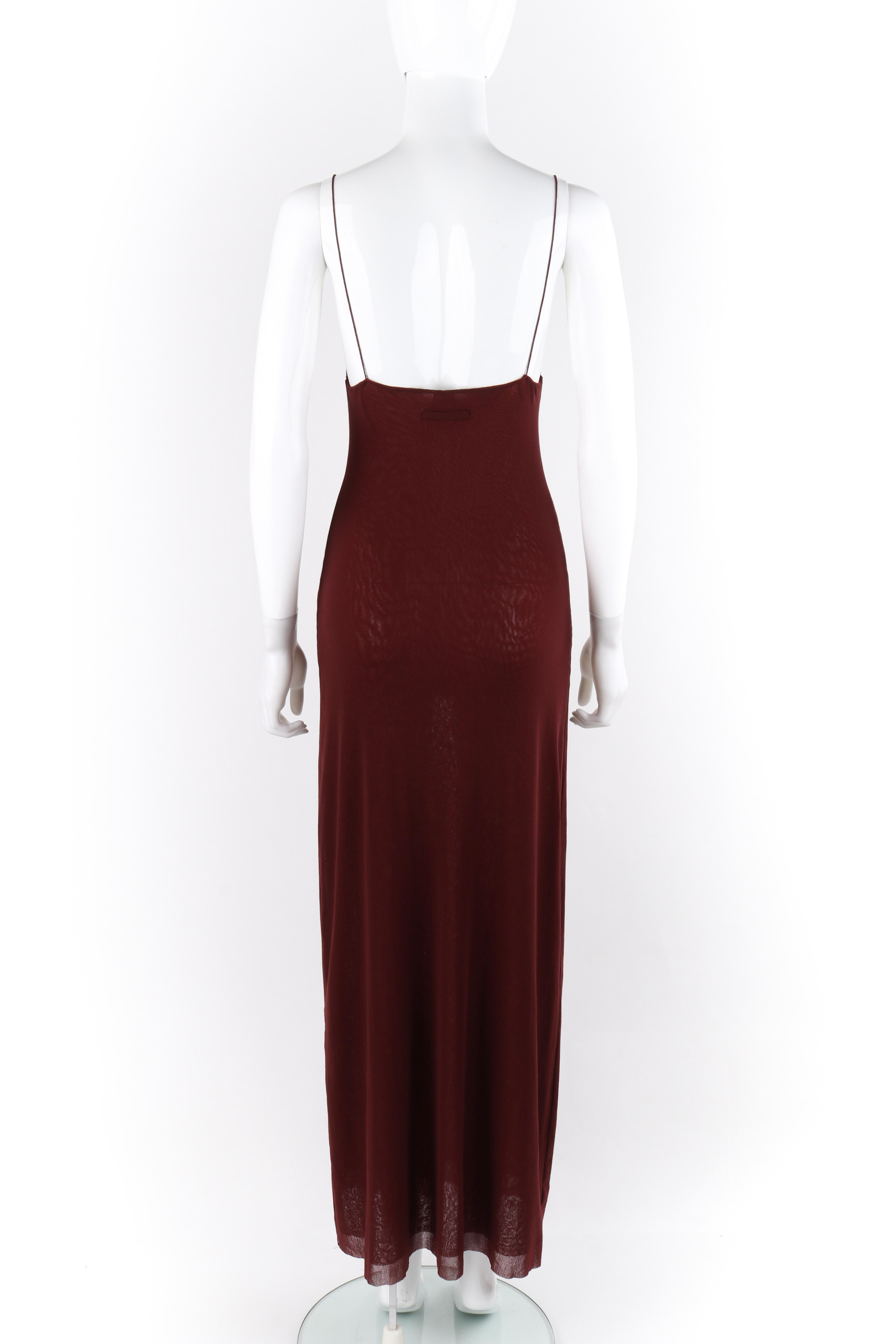 JEAN PAUL GAULTIER Burgundy Semi-Sheer Mesh Twist Cutout Tank Top Maxi Dress For Sale 1