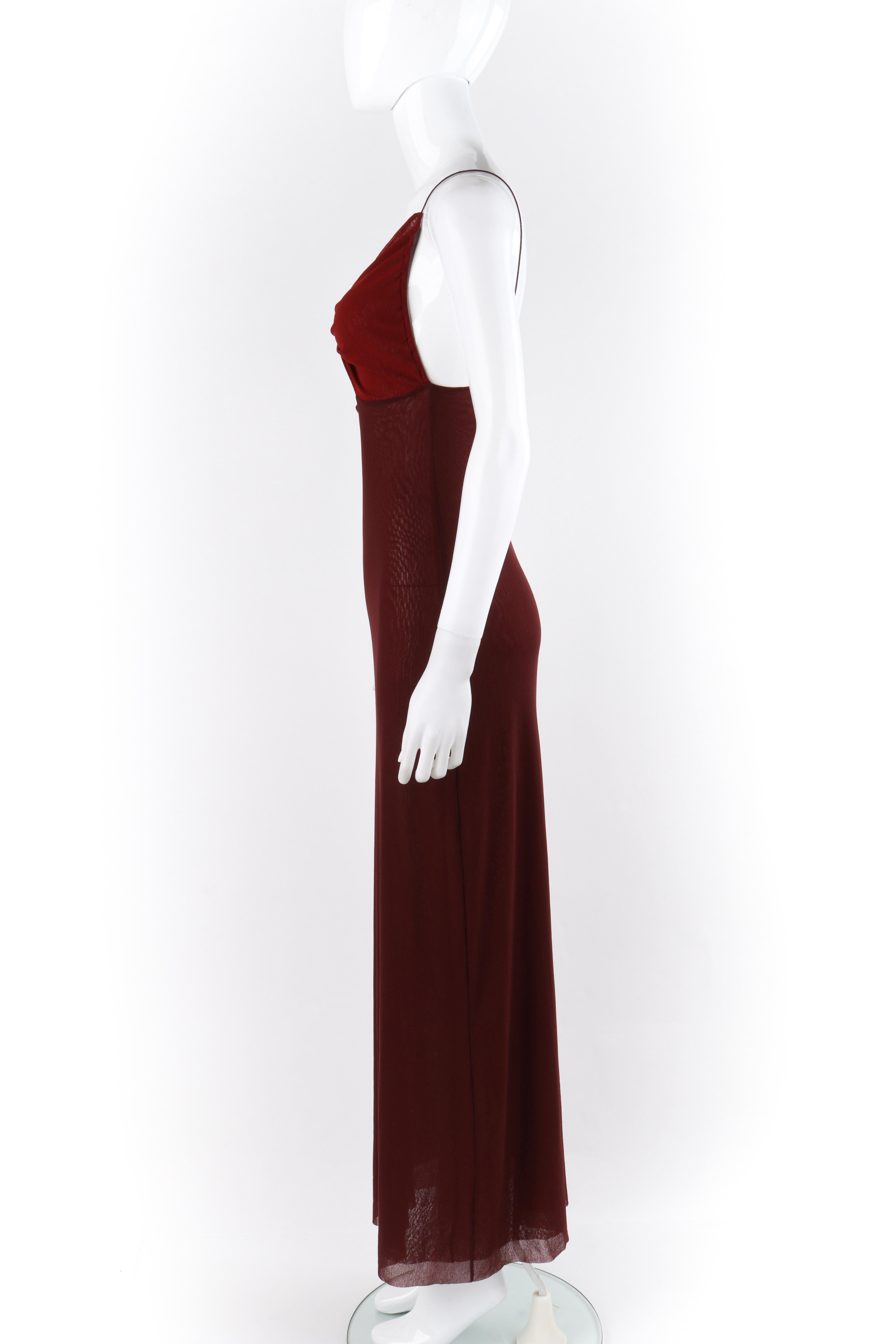 JEAN PAUL GAULTIER Burgundy Semi-Sheer Mesh Twist Cutout Tank Top Maxi Dress For Sale 1