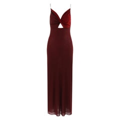 JEAN PAUL GAULTIER Burgundy Semi-Sheer Mesh Twist Cutout Tank Top Maxi Dress