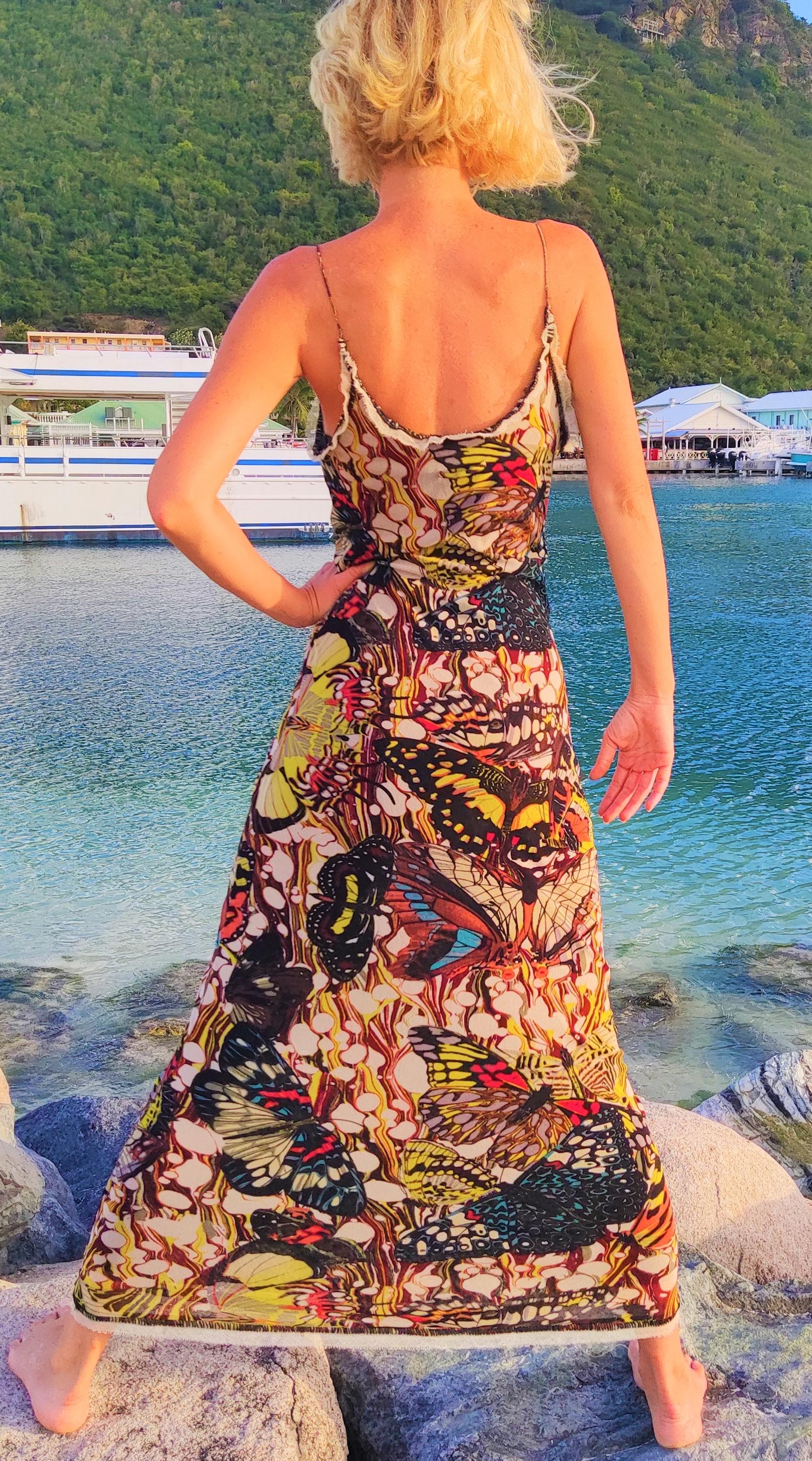 De las mujeres Jean Paul Gaultier Mariposa Libélula Tatuaje Kendall Jenner 2003 Maxi Vestido