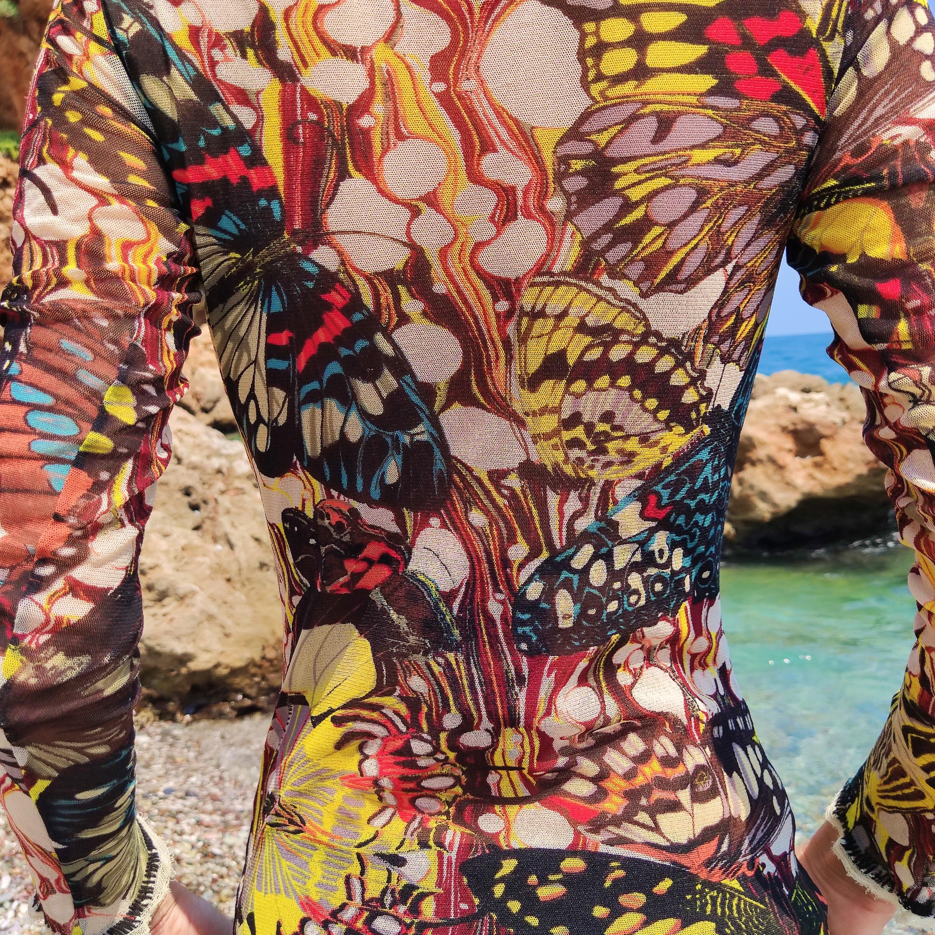 Women's Jean Paul Gaultier Butterfly Mesh Venus Kendall Jenner Optical Shirt Top For Sale