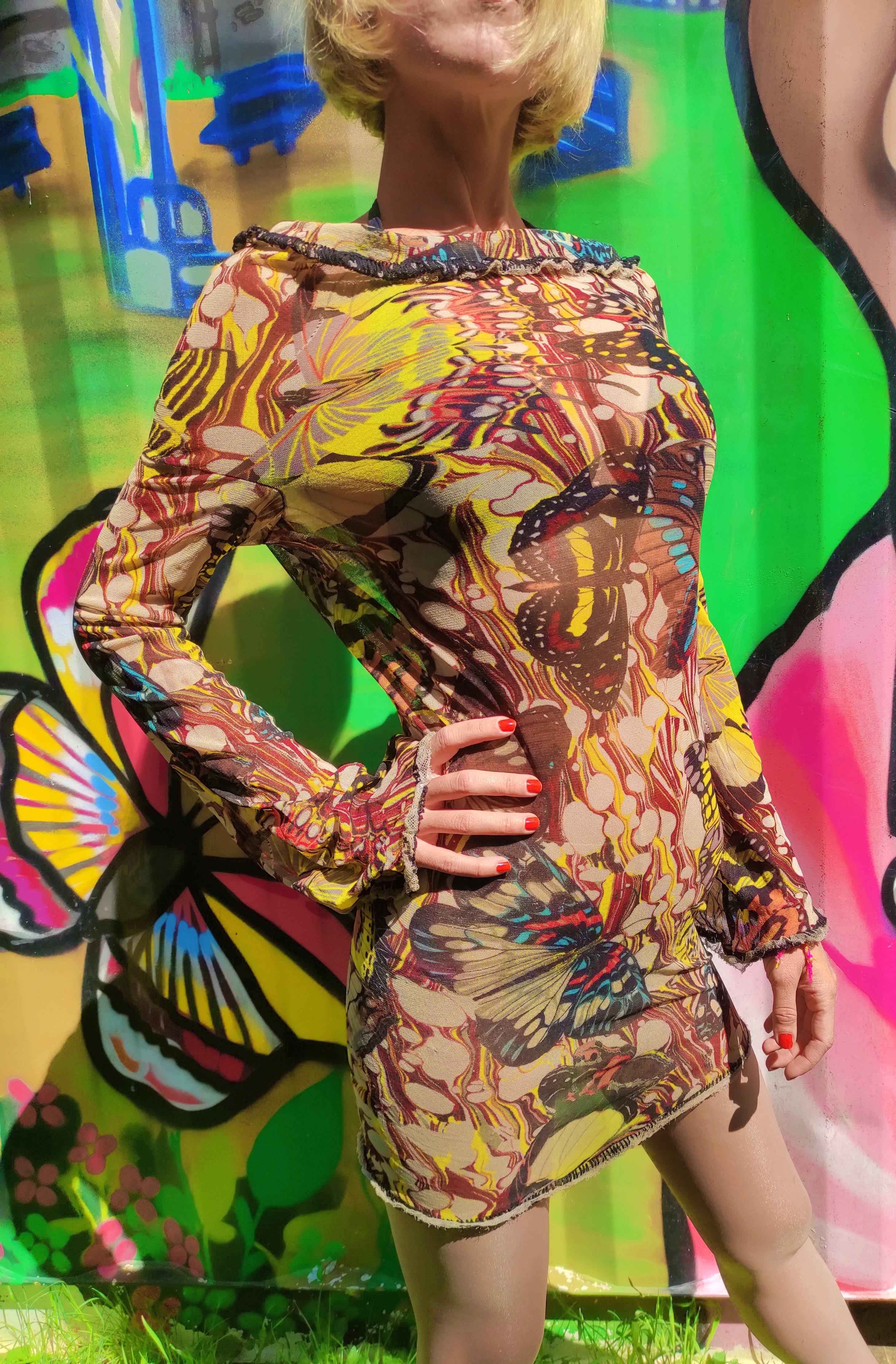 Jean Paul Gaultier Butterfly Mesh Venus Kendall Jenner Tattoo Optical  Dress 3
