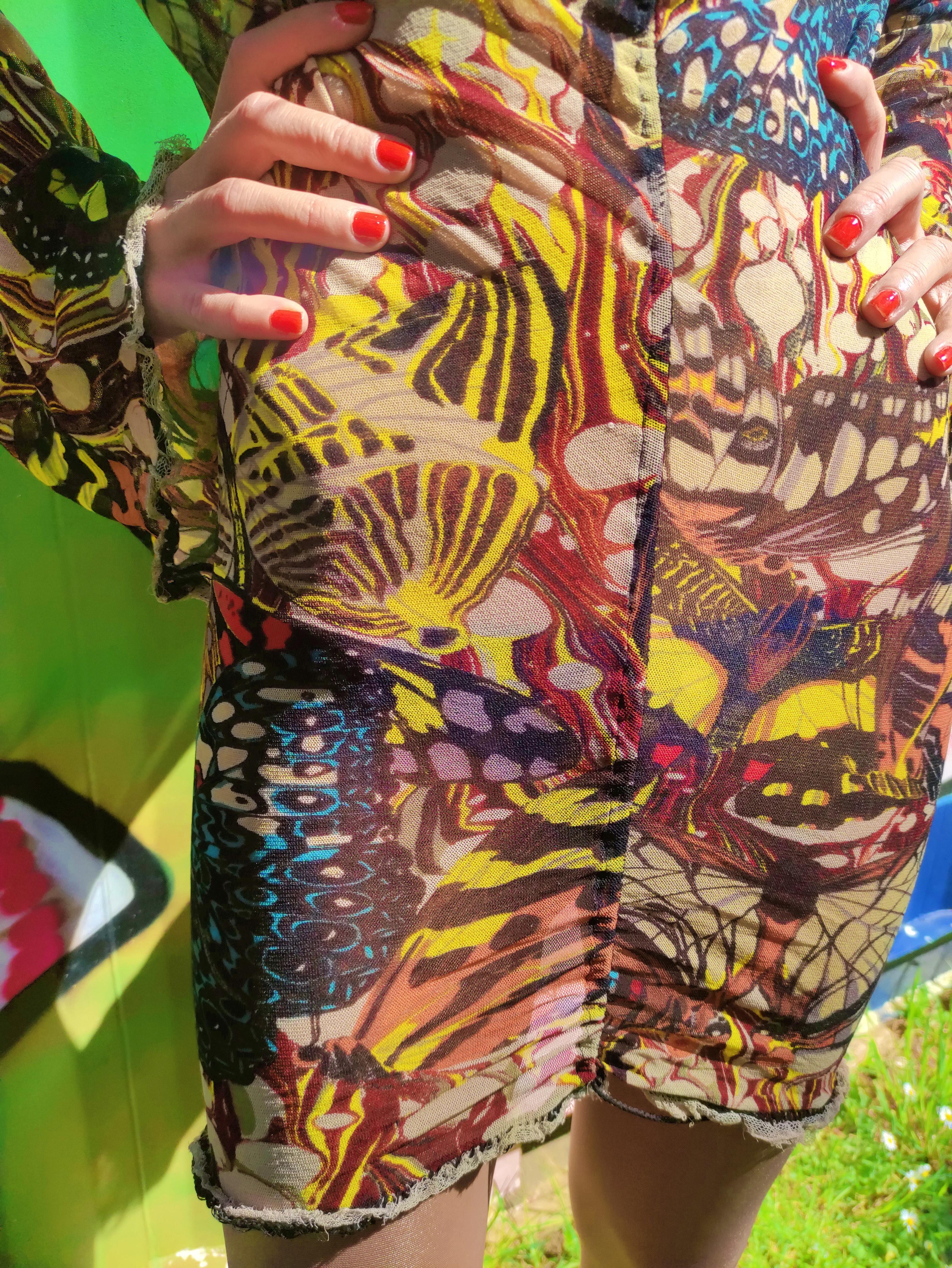 Jean Paul Gaultier Butterfly Mesh Venus Kendall Jenner Tattoo Optical  Dress 7