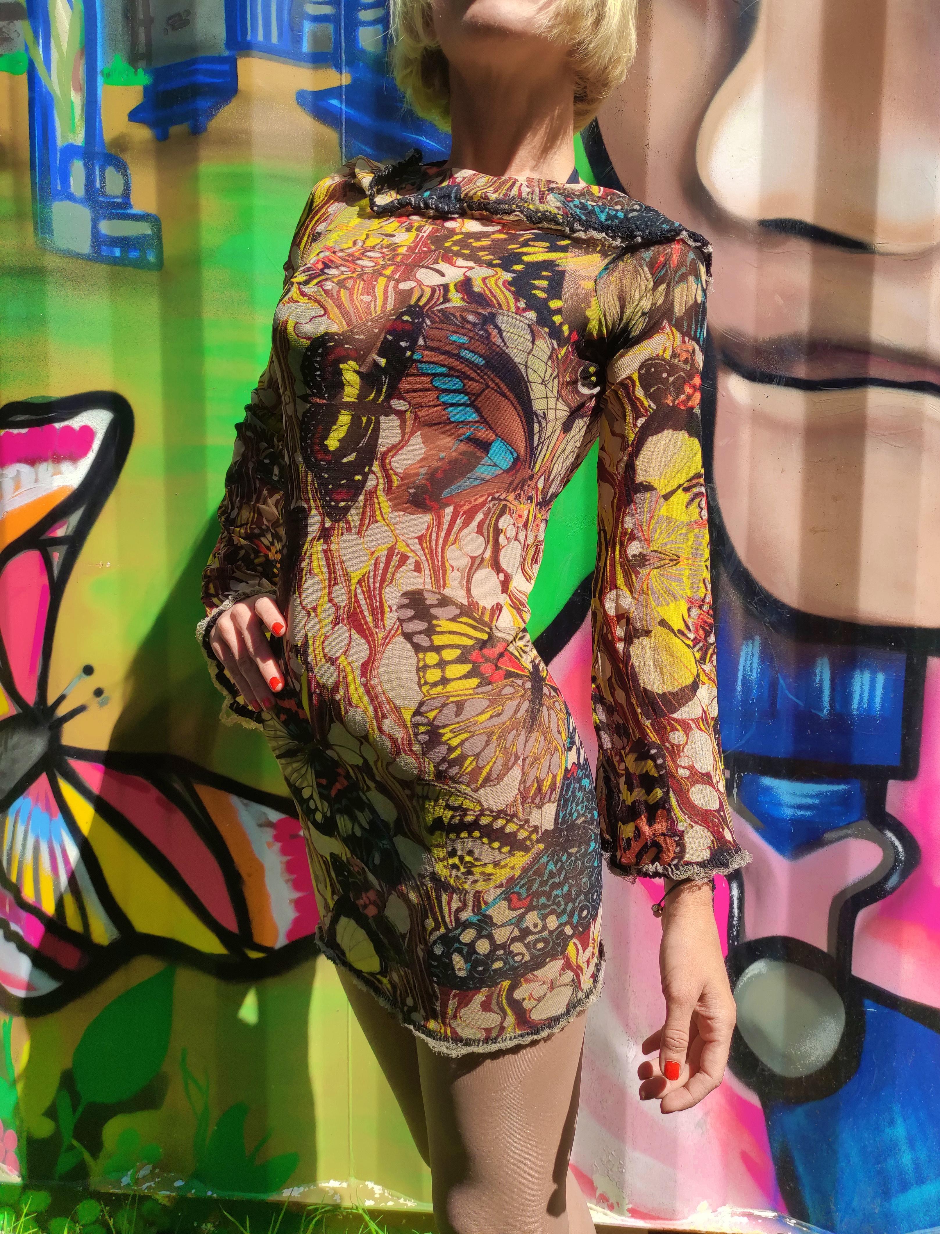 Women's Jean Paul Gaultier Butterfly Mesh Venus Kendall Jenner Tattoo Optical  Dress