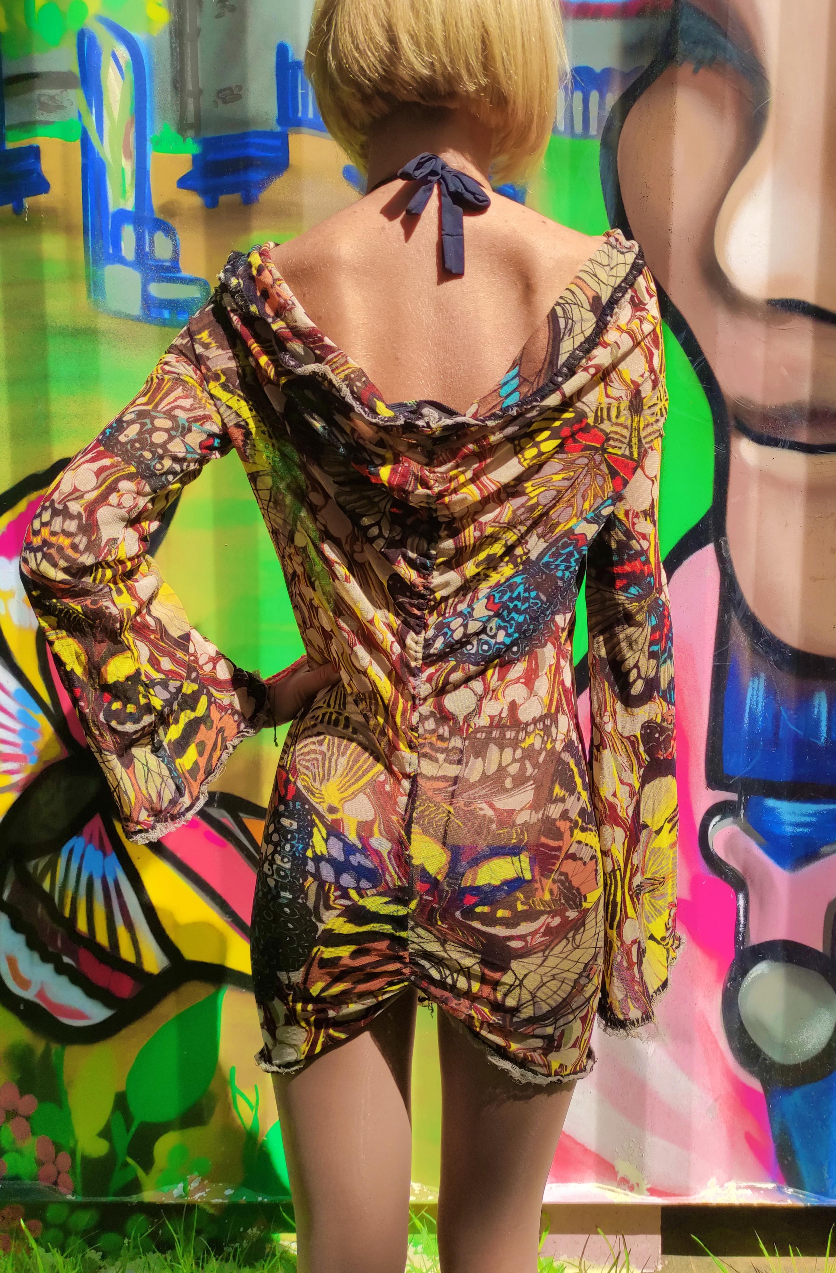 Jean Paul Gaultier Butterfly Mesh Venus Kendall Jenner Tattoo Optical  Dress 2