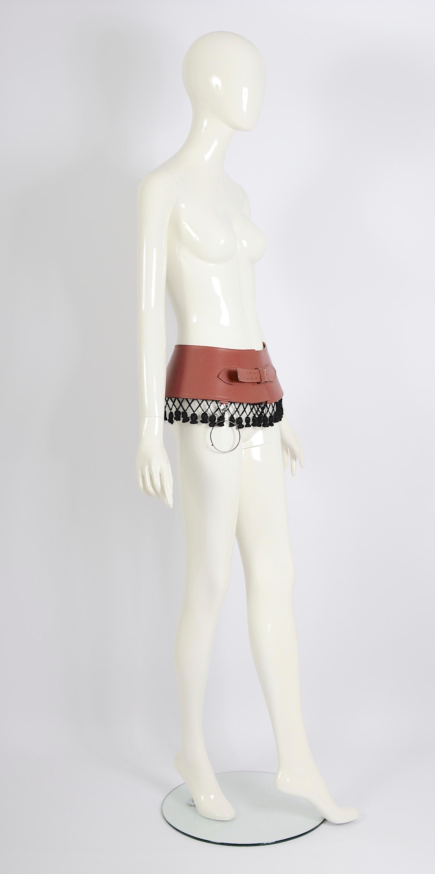 Jean Paul Gaultier by Gibo S/S 1986 Runway Tassel Wide Brown Leather Belt (ceinture large en cuir brun) 5