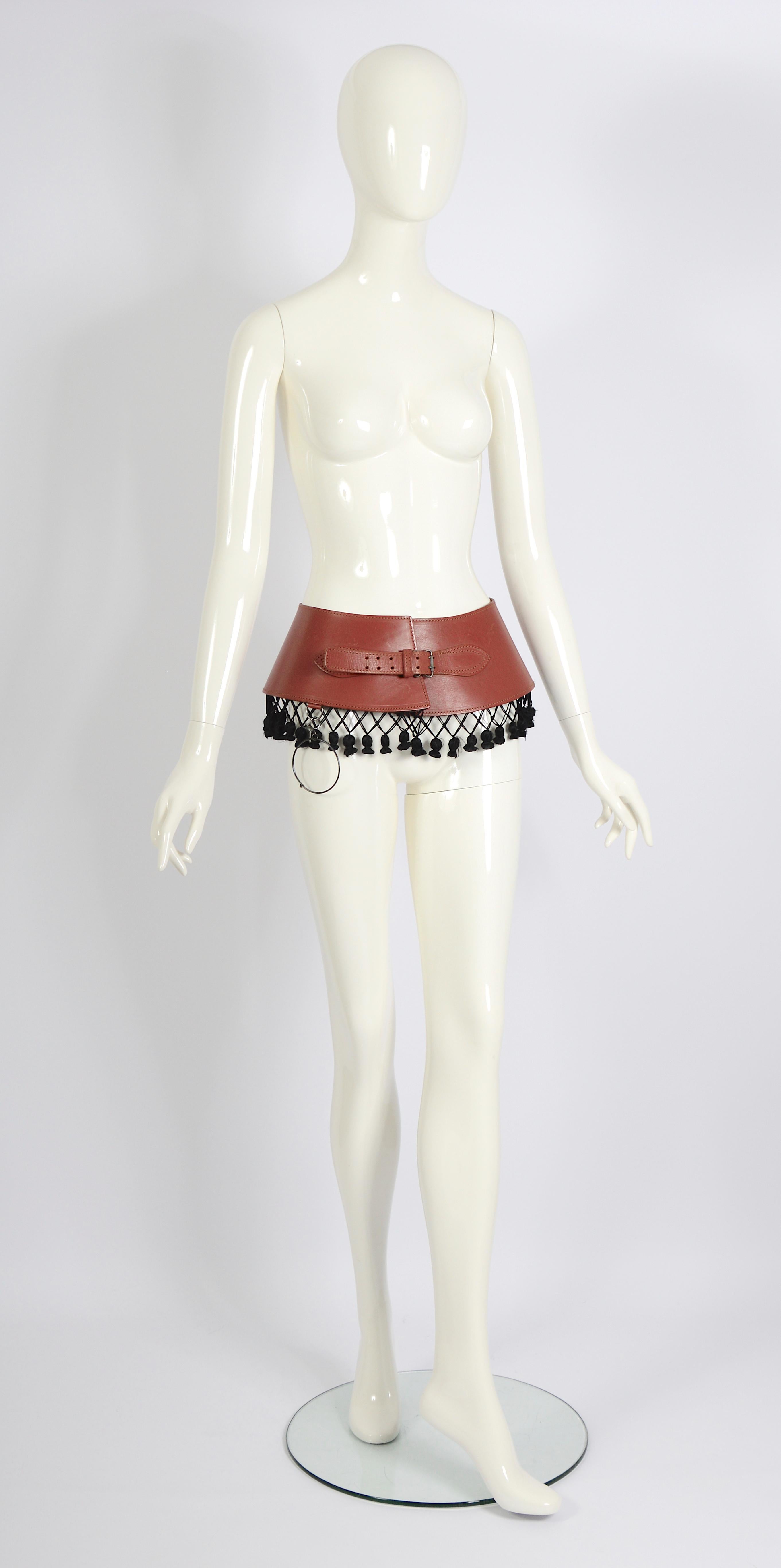 Jean Paul Gaultier by Gibo S/S 1986 Runway Tassel Wide Brown Leather Belt (ceinture large en cuir brun) 6