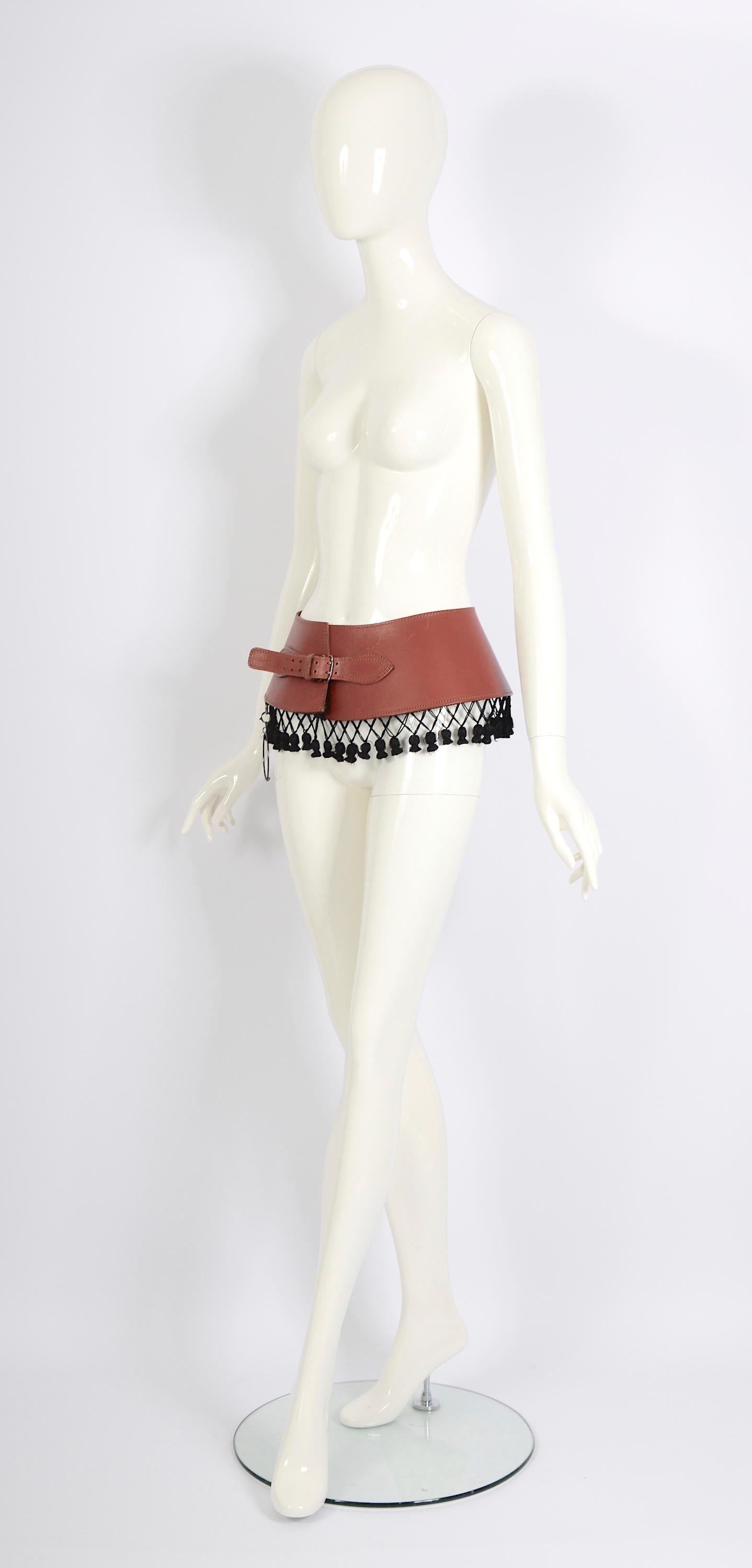 Women's or Men's Jean Paul Gaultier by Gibo 1980s tassel embellished wide brown leather belt For Sale