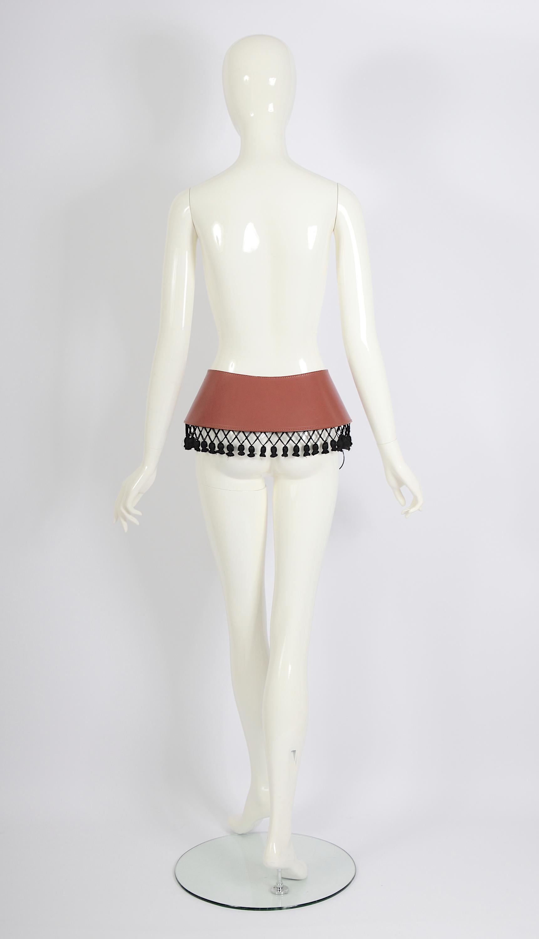 Jean Paul Gaultier by Gibo S/S 1986 Runway Tassel Wide Brown Leather Belt (ceinture large en cuir brun) 2