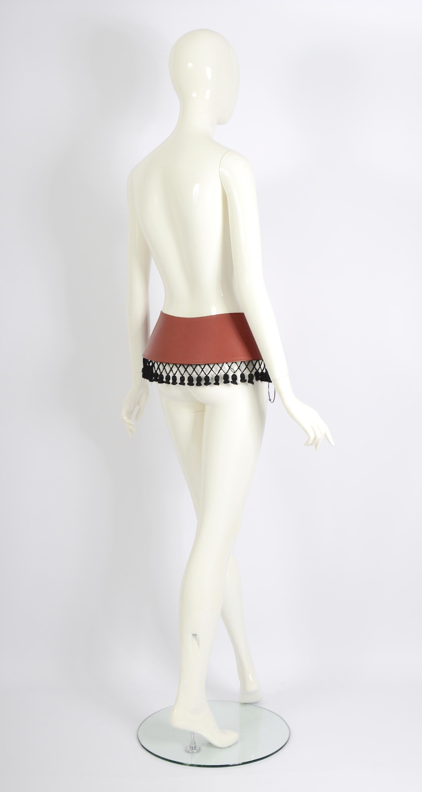 Jean Paul Gaultier by Gibo S/S 1986 Runway Tassel Wide Brown Leather Belt (ceinture large en cuir brun) 3