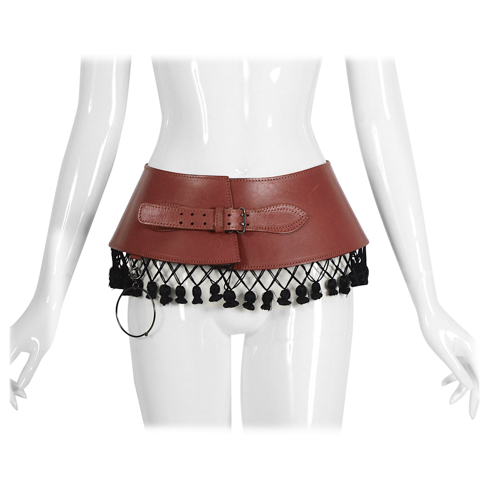 Jean Paul Gaultier by Gibo S/S 1986 Runway Tassel Wide Brown Leather Belt (ceinture large en cuir brun)