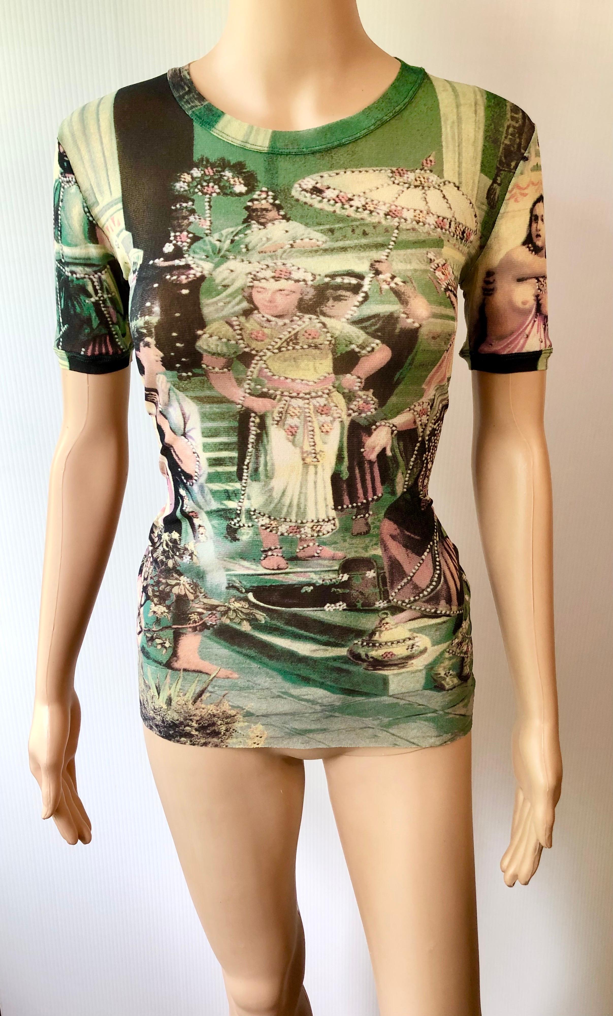Brown Jean Paul Gaultier Vintage S/S 1998 Frida Kahlo People Print Sheer Mesh Top