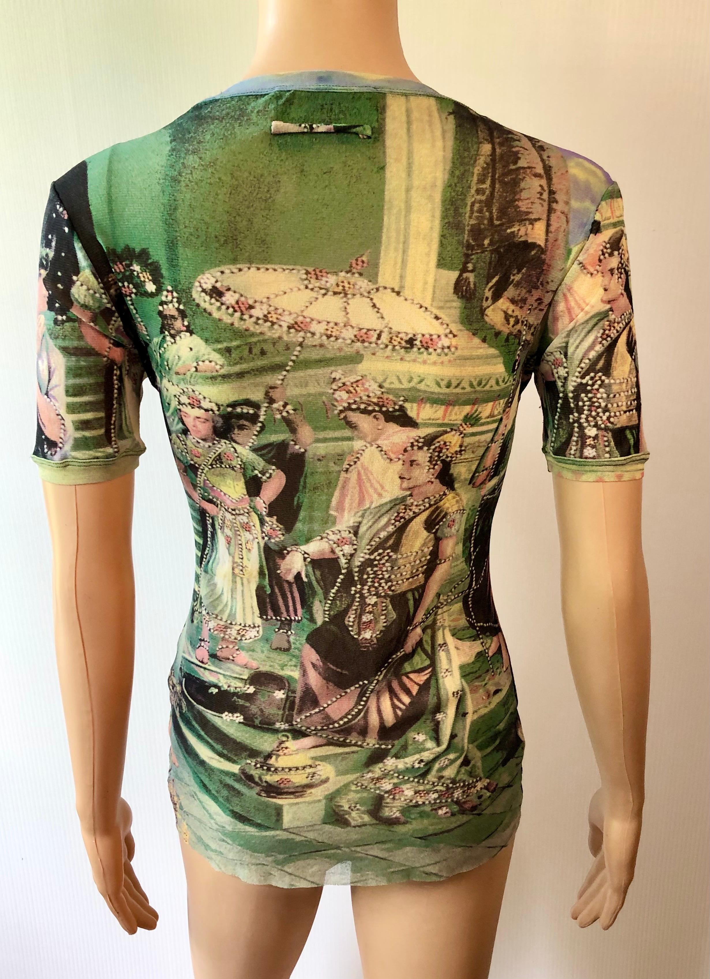 Jean Paul Gaultier Vintage S/S 1998 Frida Kahlo People Print Sheer Mesh Top In Good Condition In Naples, FL
