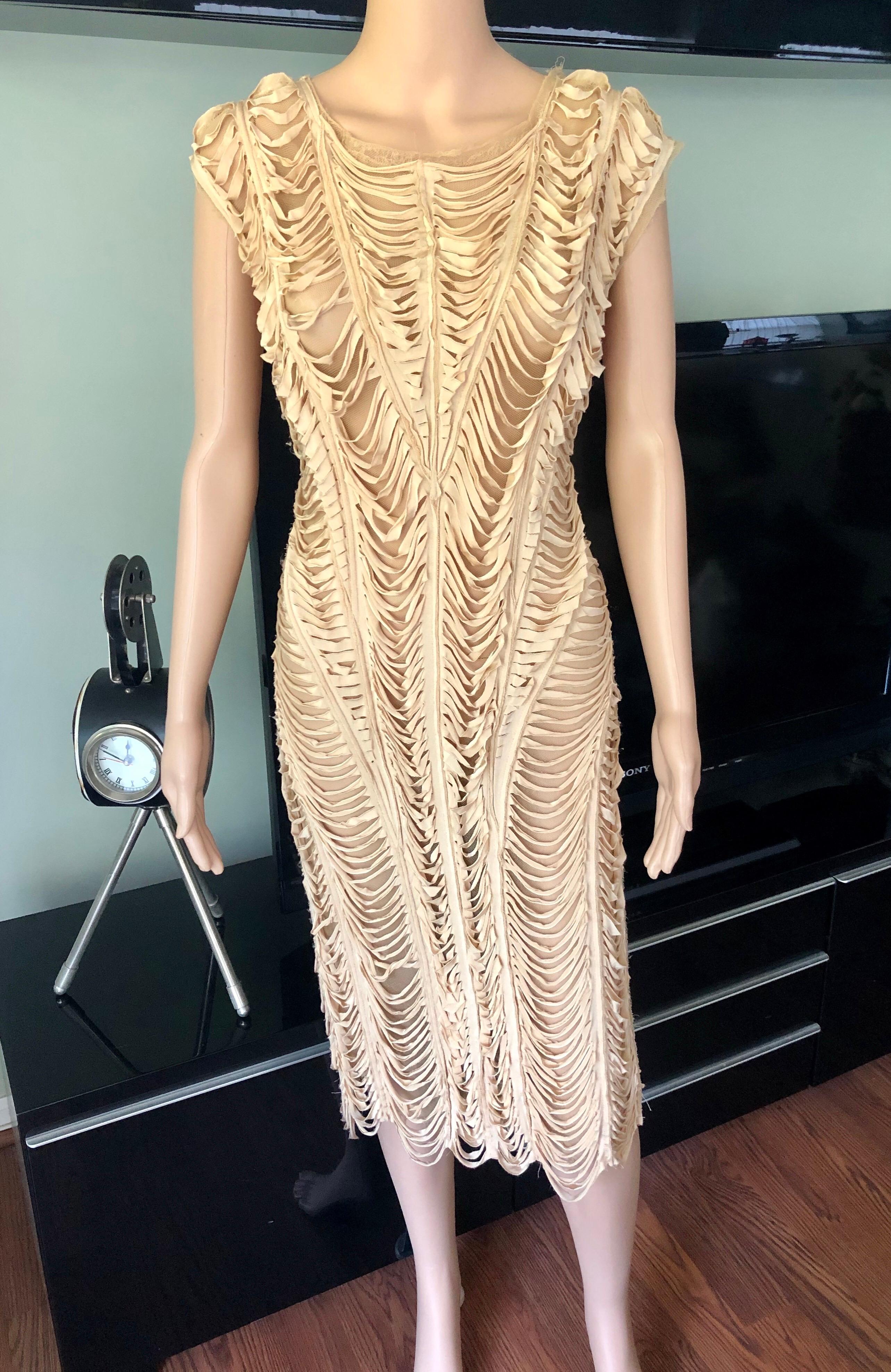 Jean Paul Gaultier c.1990 Vintage Cutout Fringe Mesh Open Back Dress In Good Condition In Naples, FL