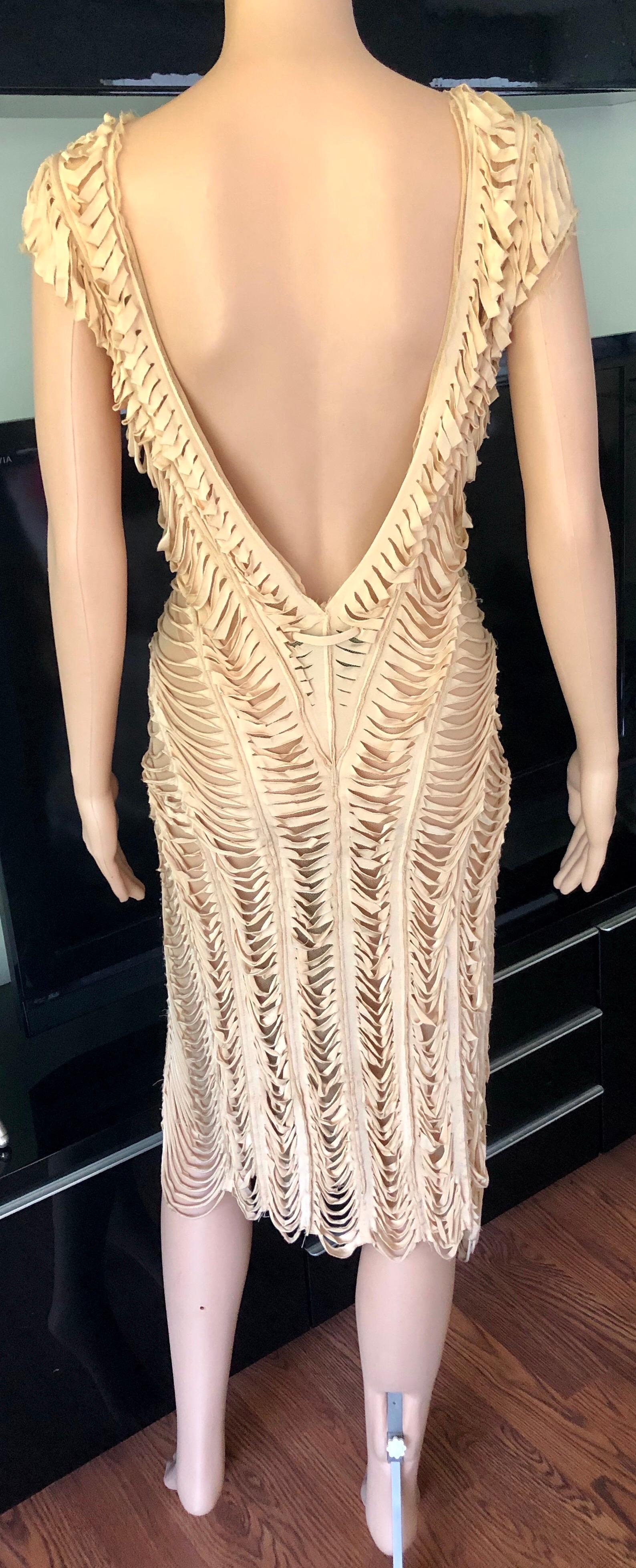 Jean Paul Gaultier c.1990 Vintage Cutout Fringe Mesh Open Back Dress 1